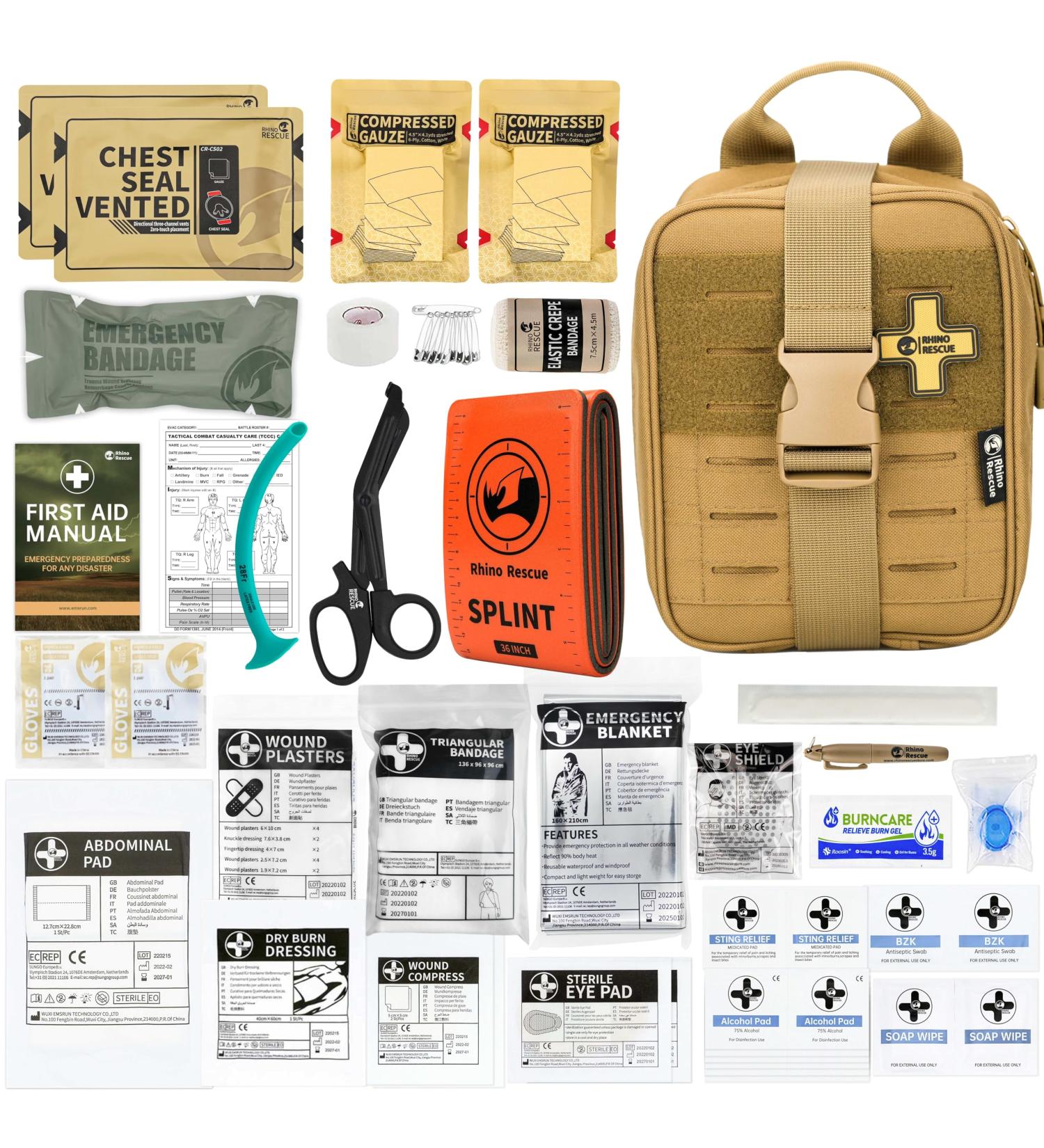 RHINO RESCUE IFAK Trauma First Aid Kit - Molle Medical Bag for Car Home & Travel PRO Khaki for Hiking & Emergency Preparedness - Buy Online on GoSupps.com