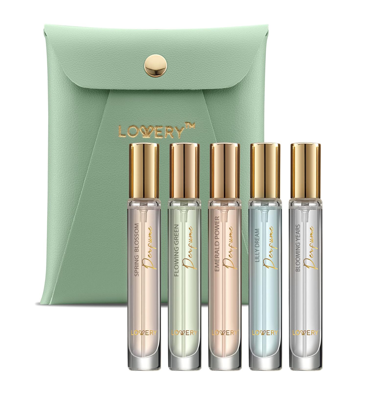 LOVERY Valentines Day Gifts For Her and Him Perfume Set Pack of 5 - Perfume Sampler Sets for Women & Men with Leather Pouch - 10ml Mini Perfume for Travel Gifts Solo Scent & Layering Fragrances Floral - Buy Online on GoSupps.com