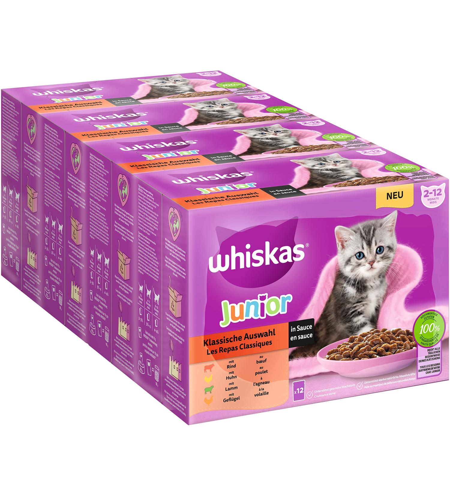 Whiskas Junior Cat Food - Classic Selection in Sauce 48 Portions (12x85g) - High-Quality Wet Food for Kittens 2-12 Months | 4.08 kg Pack - Buy Online on GoSupps.com