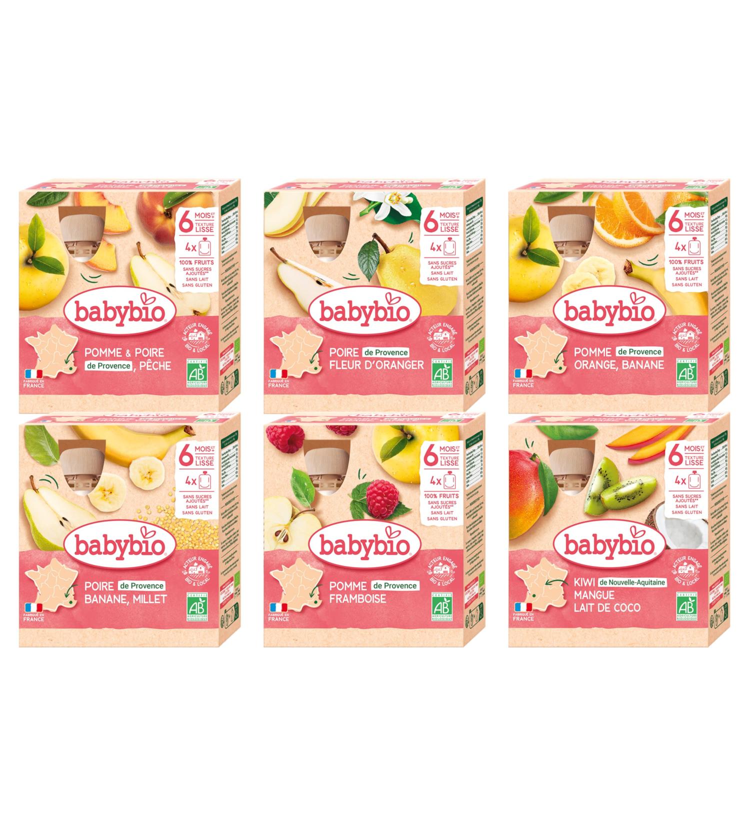 BABYBIO - Gourdes de Pur es de Fruits pour b b - BIO - D s 6 Mois - 24x90g (4x6 vari t s) 6+ mois Fruits / Id al voyage - Buy Online on GoSupps.com
