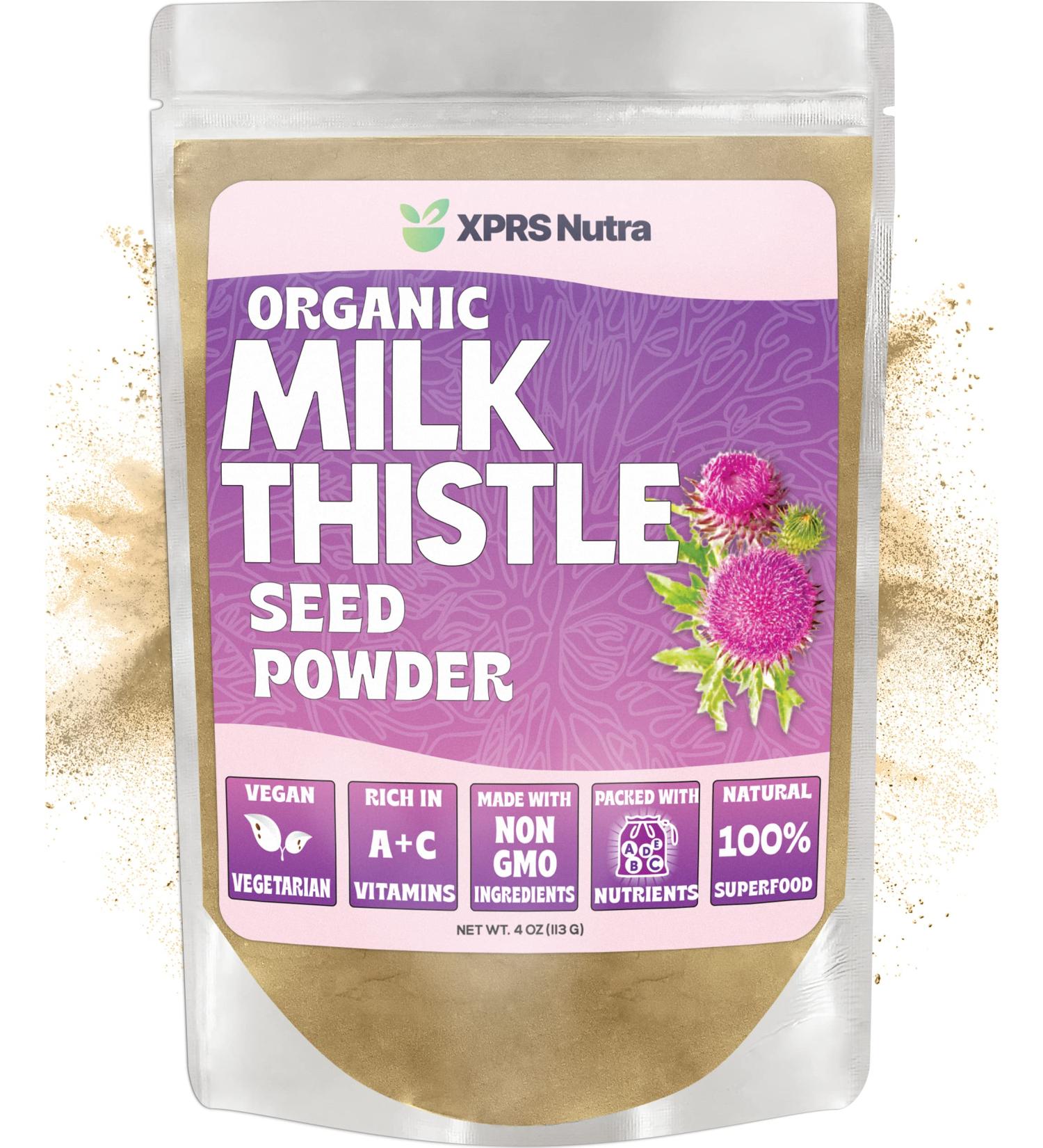 XPRS Nutra Organic Milk Thistle Seed Powder - Rich in Silymarin - Liver Health Support - 4 oz Vegan Friendly Powder - Buy Online on GoSupps.com