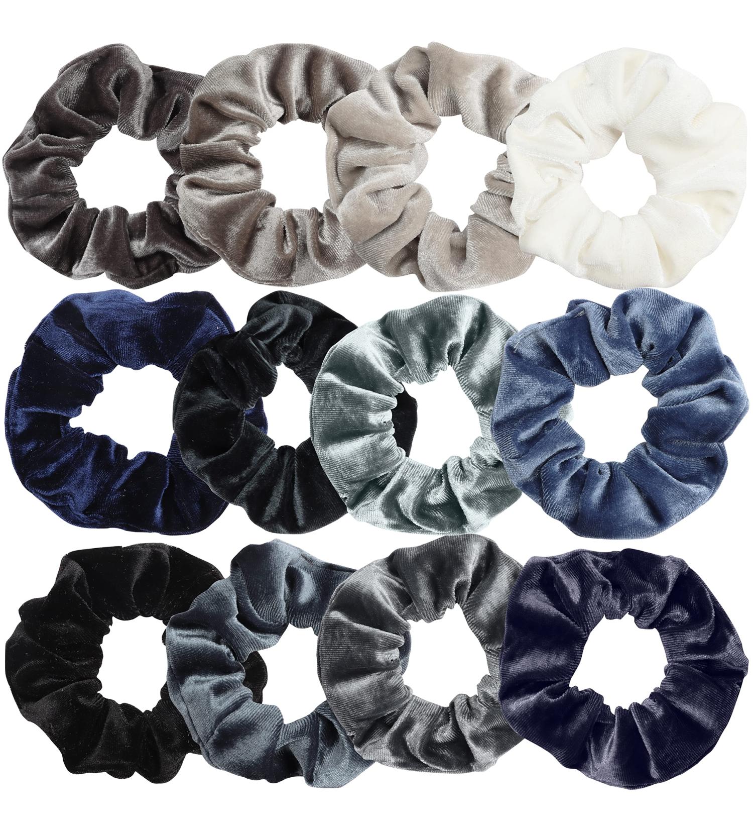 Belle Vous 12 PCS Velvet Hair Ties - Soft Scrunchies for All Hair Types - Colorful Rubber Bands for Women - Blue & Gray - Buy Online on GoSupps.com