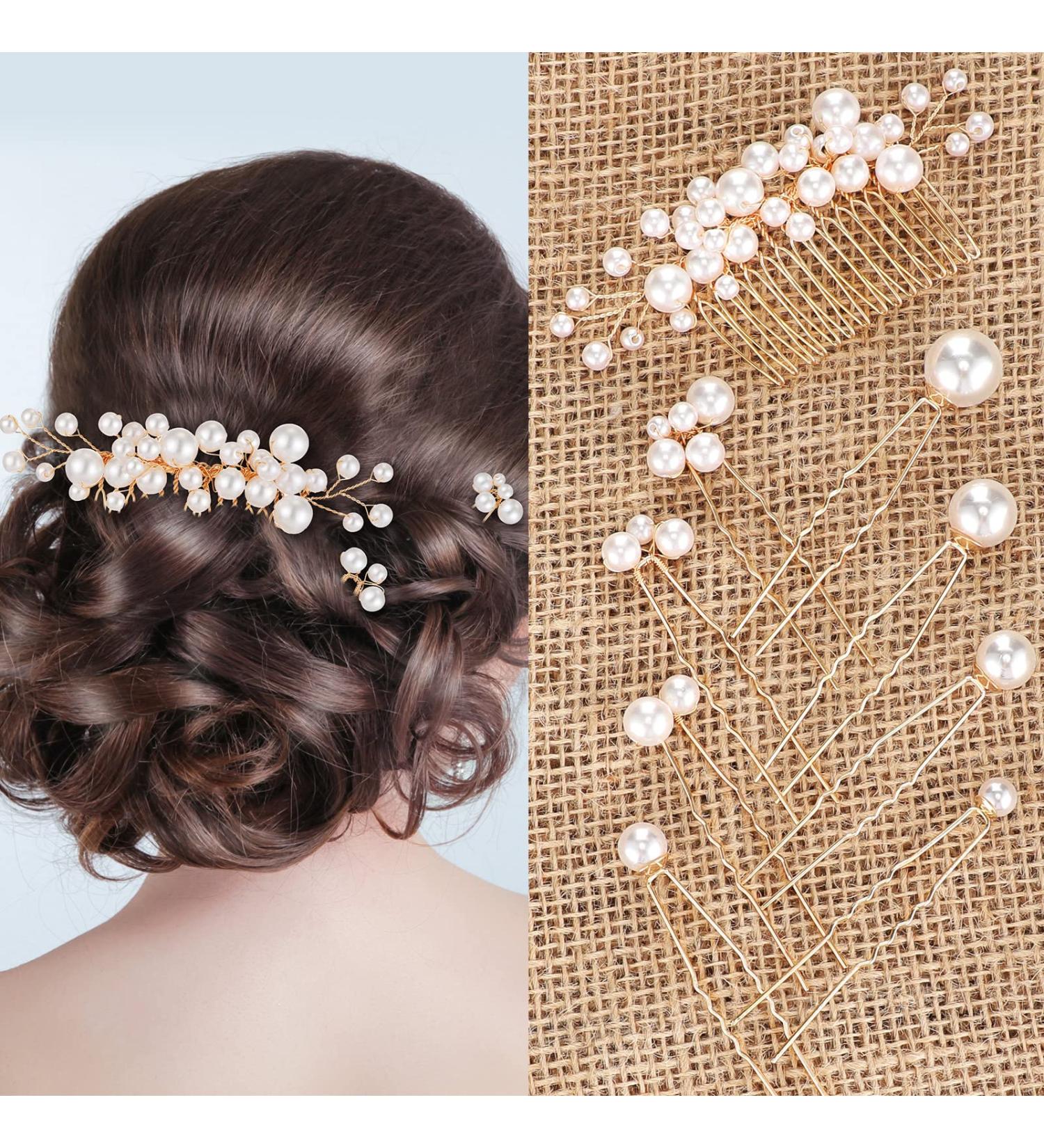 Elegant 9-Piece Pearl Bride Wedding Hair Comb & Pins Set - Gold Bridal Hair Accessories - Buy Online on GoSupps.com