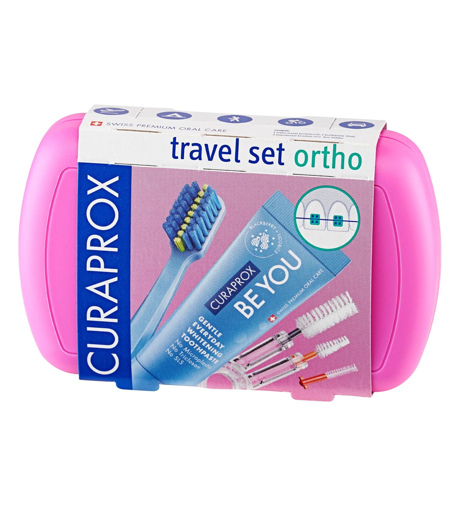 Curaprox Ortho Travel Kit Pink Travel Toothbrush Interdental Brush Toothpaste 10ml Travel Box - Buy Online on GoSupps.com