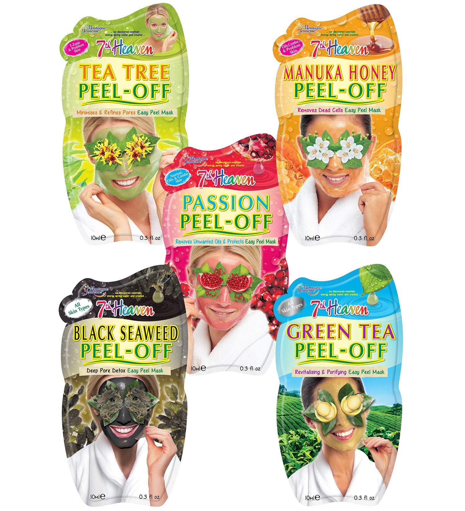 7th Heaven Peel Off Face Mask Gift Set - Tea Tree, Manuka Honey, Black Seaweed, Green Tea - 5 Masks for Cleansing & Hydration - Buy Online on GoSupps.com