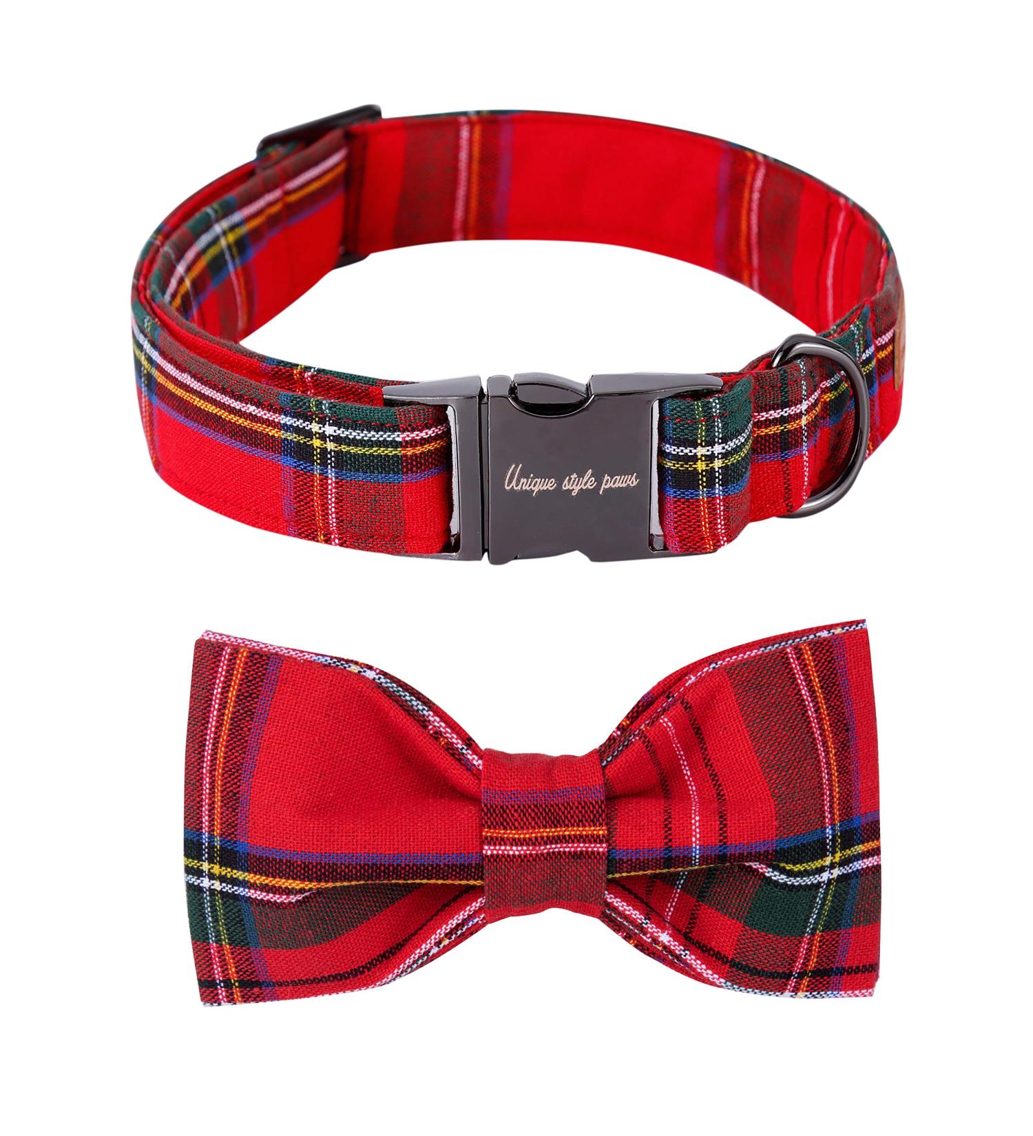 Summer Dog Collar with Bow Tie & Flower for Small to Large Dogs | Adjustable Safety Metal Buckle | RedPlaid | Pack of 1 - Buy Online on GoSupps.com