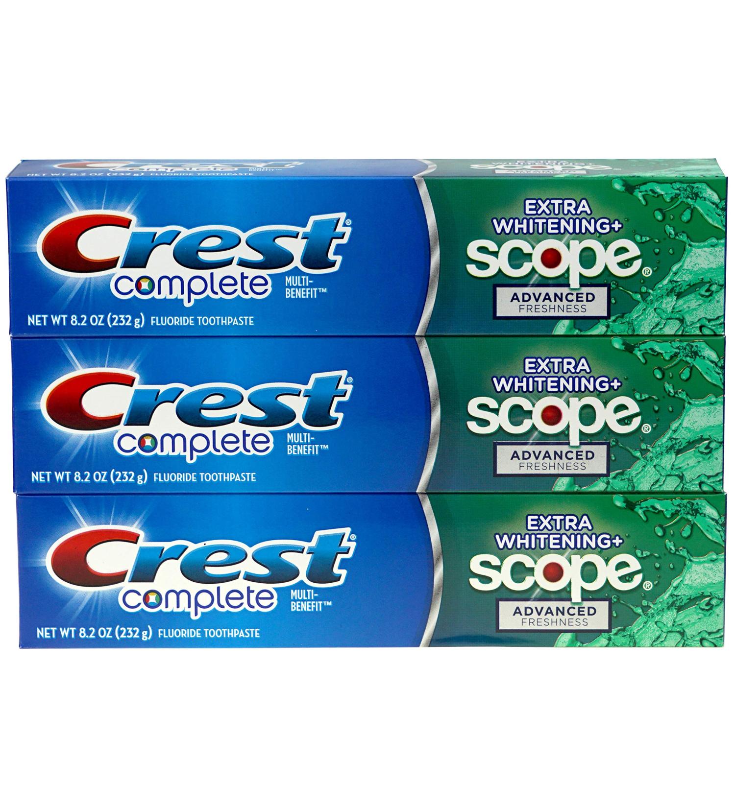 Crest Complete Multi-Benefit Fluoride Toothpaste - Extra Whitening and Scope Advanced Freshness - 8.2 oz each 3 count - Buy Online on GoSupps.com