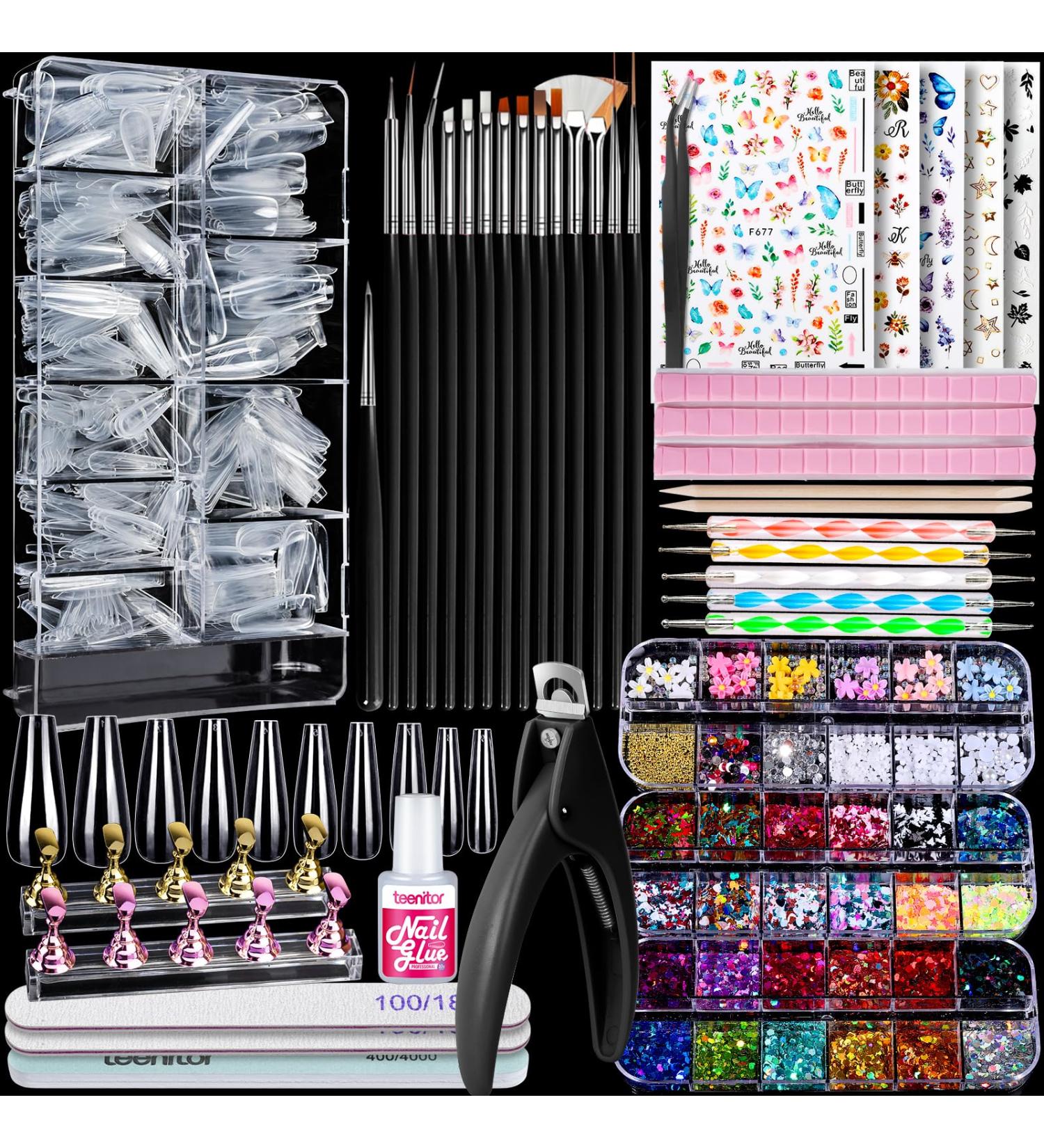 Teenitor Fake Nails Kit - Clear Coffin Press On Nail Tips Nail Art Supplies Glitter & Rhinestones for Stunning Nail Designs | International Shipping Available - Buy Online on GoSupps.com