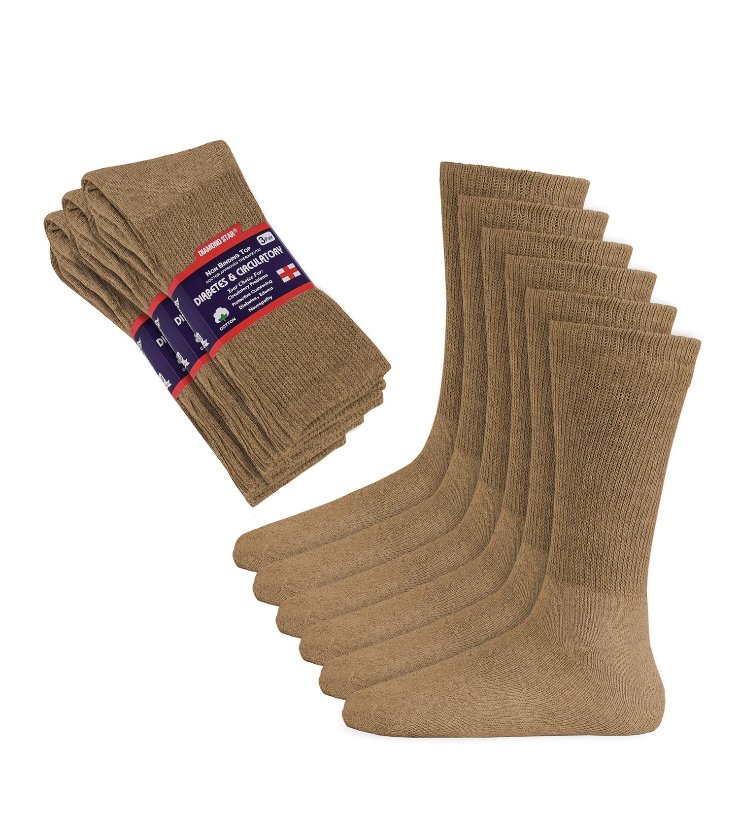 Doctor Approved Diamond Star Diabetic Crew Socks 12 Pairs 13-15 Beige - Non-Binding for Men and Women - Buy Online on GoSupps.com