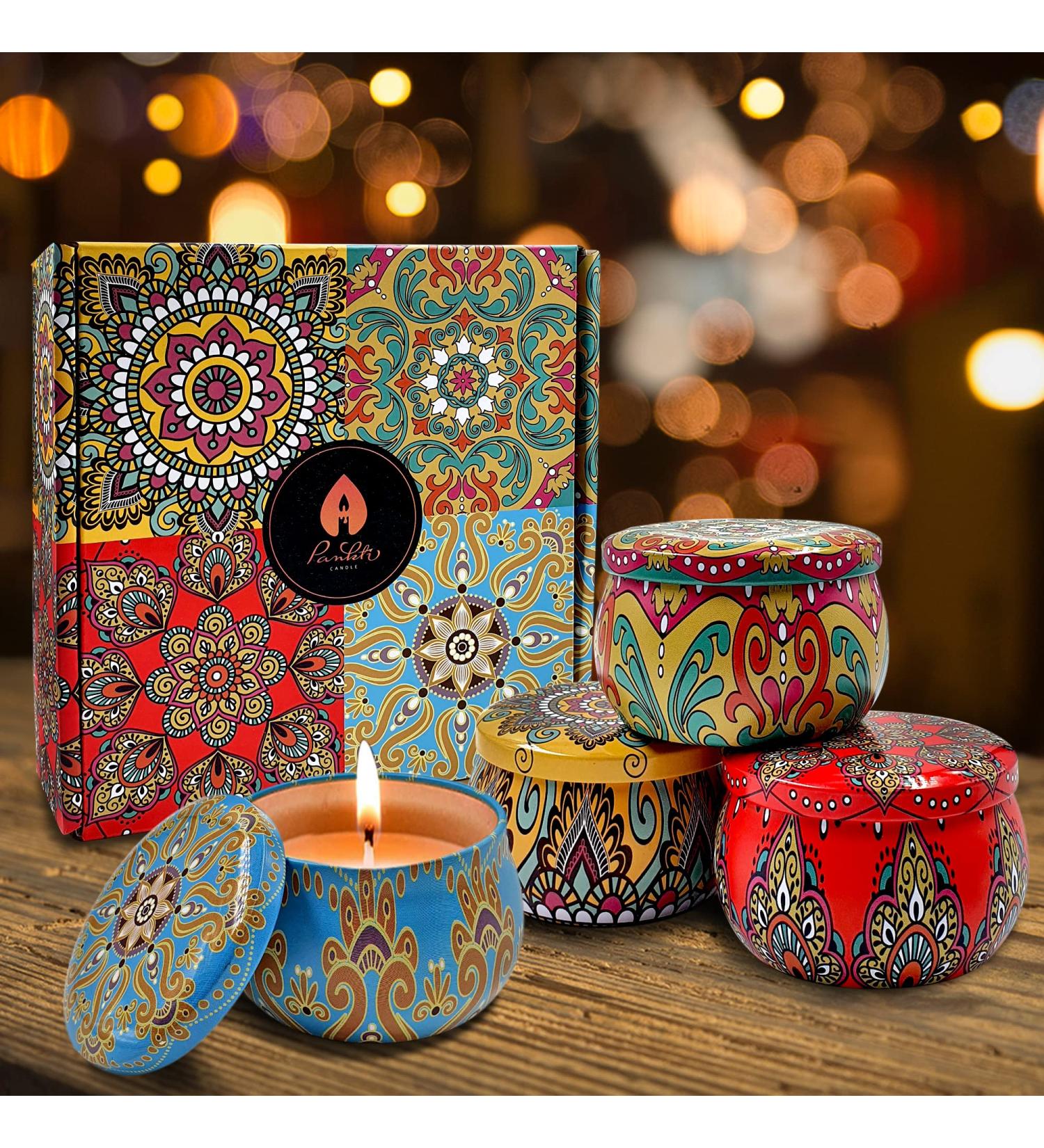 Premium Scented Candles Gifts for Women Organic Soy Wax - 5.65 oz Large Aromatherapy Candles 4pk Metal Mothers Day Gifts Gifts for Her Valentines Gifts Presents for Anniversary (C) - Buy Online on GoSupps.com