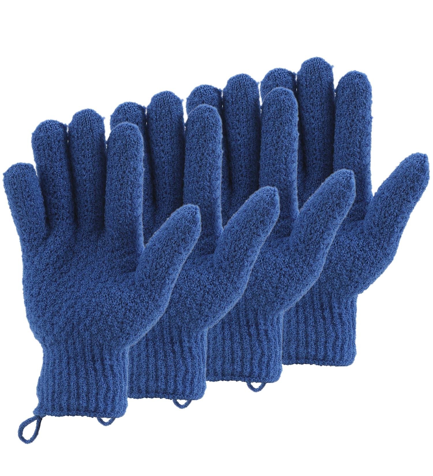 CLEEDY Bath Exfoliating Gloves - 2 Pairs for Men and Women - Heavy and Large Scrubbing Mitts for Shower, Spa, Massage - Body, Face, Hand, and Foot Exfoliation - Blue (4 Pcs) - Buy Online on GoSupps.com