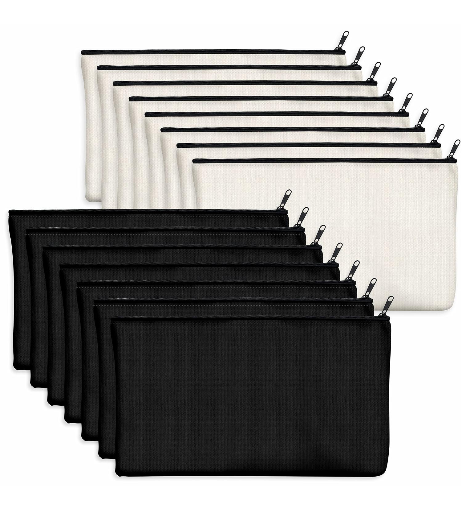 15 Pack Blank Cotton Canvas DIY Craft Zipper Bags Pouches Pencil Case for Makeup Cosmetic Toiletry Stationary Storage (Beige & Black 8.3 x 4.7 ) 15 Pack/8.3 x 4.7 White+Black - Buy Online on GoSupps.com