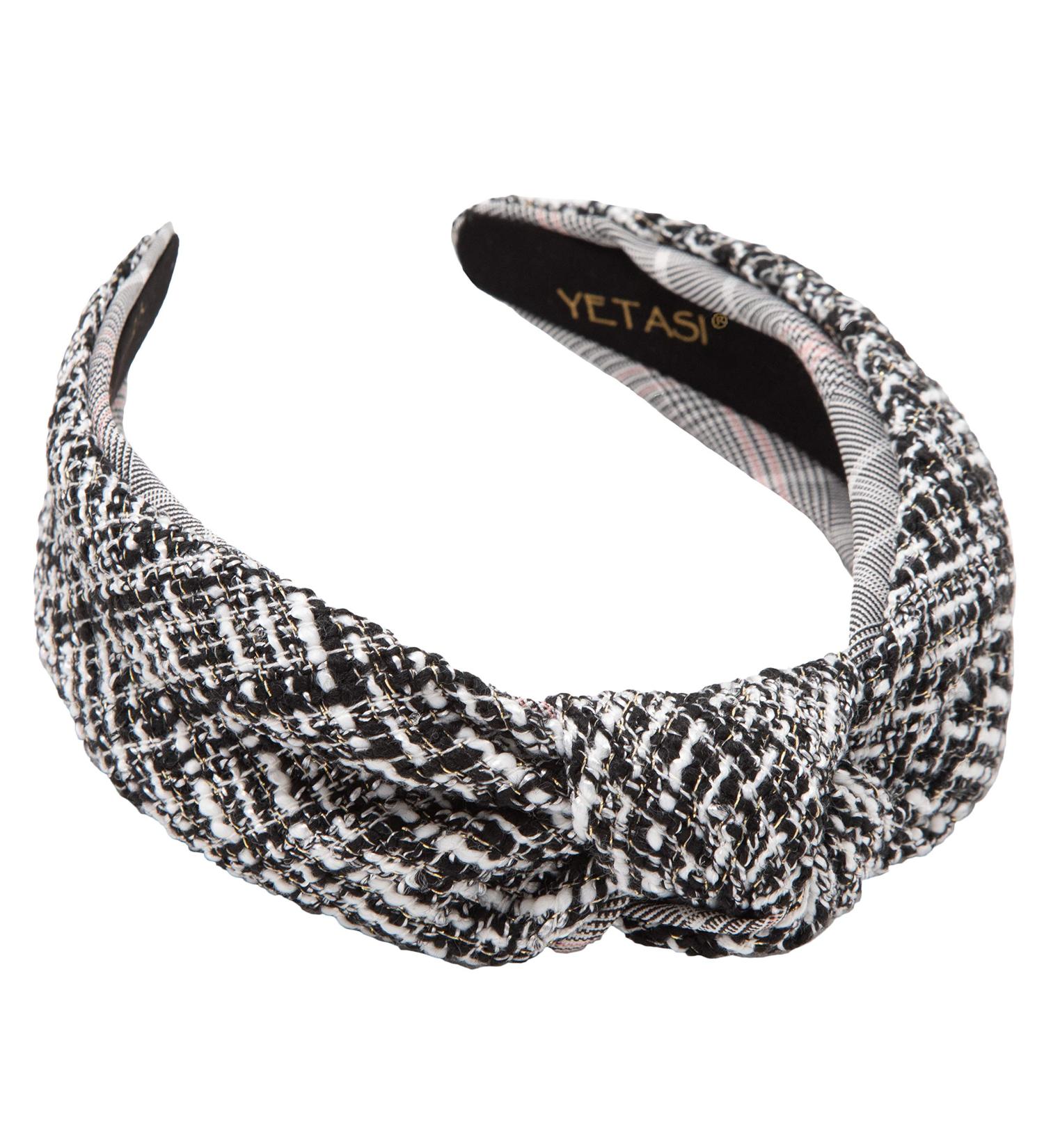 YETASI Tweed Black Knot Headband with White Threading - Unique White Black Headband for Women - Buy Online on GoSupps.com