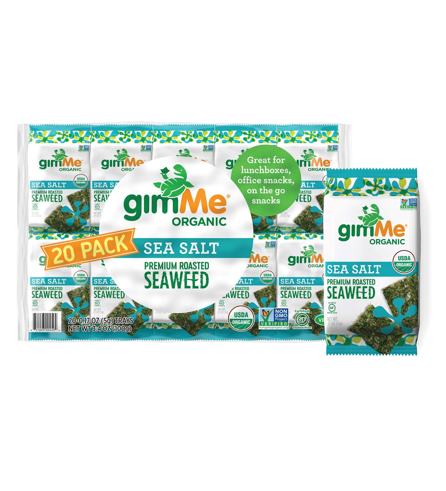gimMe Organic Roasted Seaweed Sheets - Sea Salt - 20 Count | Keto, Vegan, Gluten-Free Snack | Healthy Iodine & Omega 3 Source - Buy Online on GoSupps.com