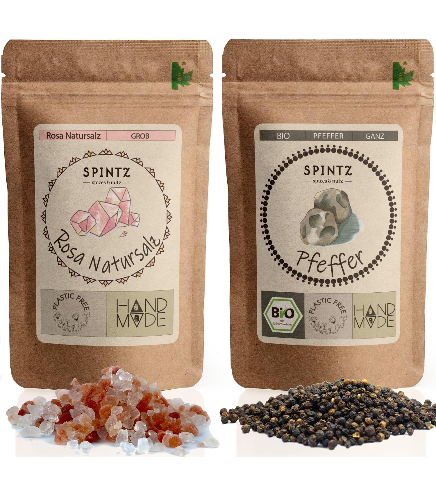  SPINTZ SPINTZ Organic Whole Black Pepper + Coarse Pink Natural Salt 1 kg Combo Offer (2 x 1000 g) Peppercorns and Salt for Pepper Mill Organic Black Pepper | - Buy Online on GoSupps.com