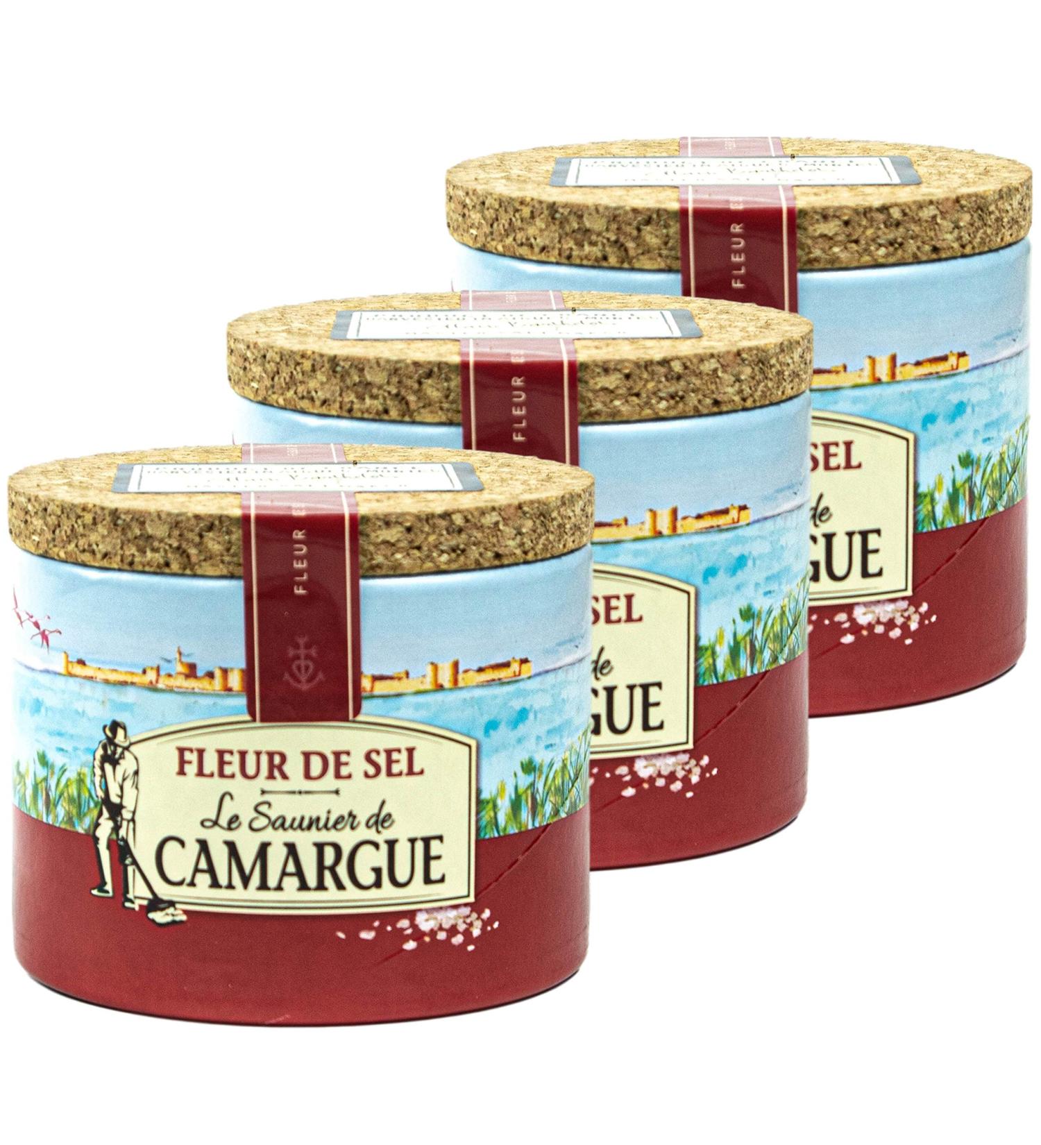 Le Saunier de Camargue Set of 3 fleur de Sel salt in 125 g can crystal salt from slightly moist crystals with special grain and aroma premium sea salt from the South of FranceMediterranean Sea - Buy Online on GoSupps.com