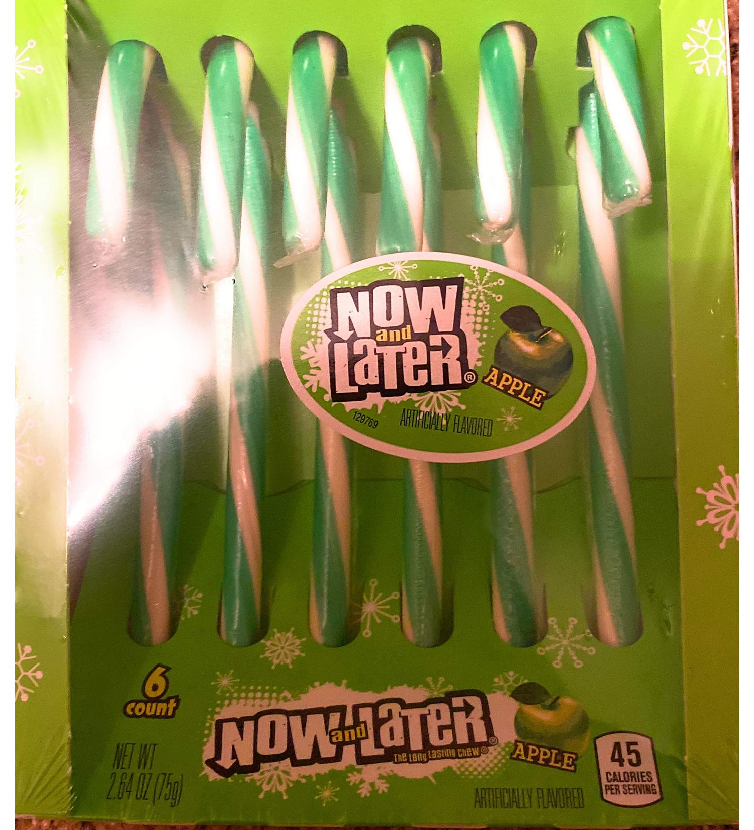 Now and Later Apple Candy Canes (1) 2.64oz Box. Holidays Candy 6 individual wrapped pieces