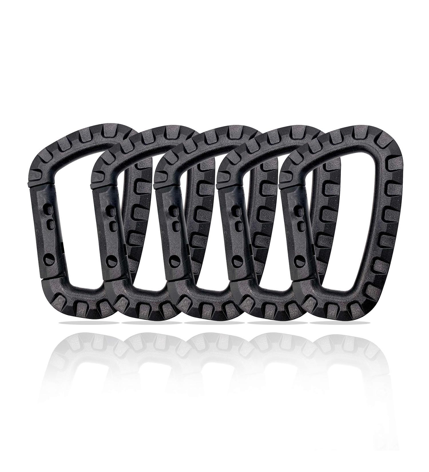 Holesto Plastic Carabiner Set - Tactical Black D-Shape Hooks for Outdoor - Durable ABS - 5-Pack - Buy Online on GoSupps.com