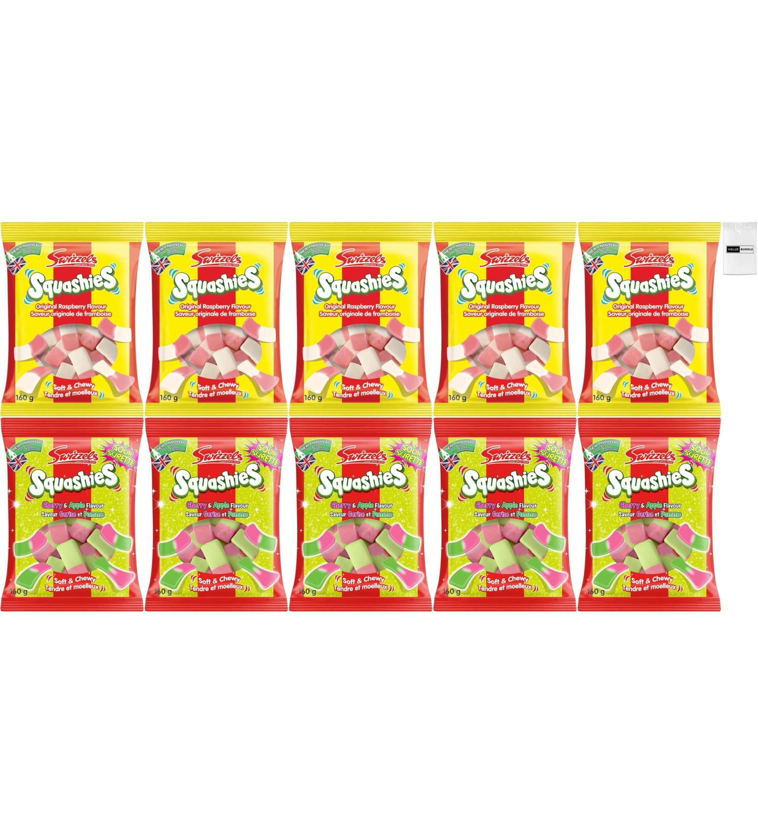 Value Bundle: SQUASHIES Gummy Candy - CHERRY & APPLE ORIGINAL RASPBERRY - Best Testing Flavours Gummies & Candies - Always Fresh Sour Candy - Custom Value Bundle Branded Pack of 10 Bags - Buy Online on GoSupps.com