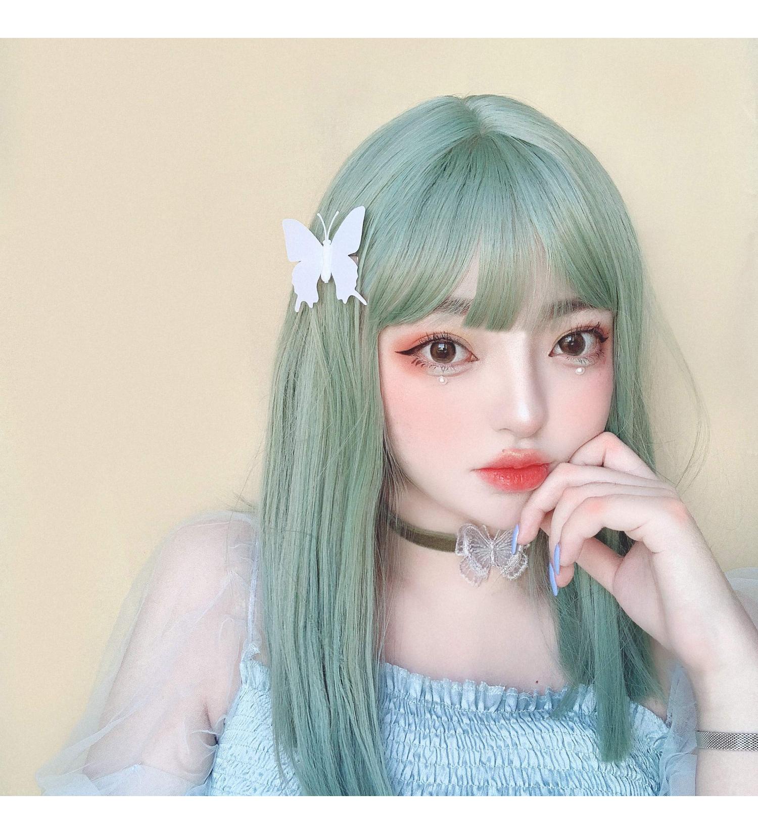 Uwowo Medium Long Straight Bean Grey Lolita Wig - Heat Resistant Synthetic Hair for Cosplay & Anime Parties - Buy Online on GoSupps.com