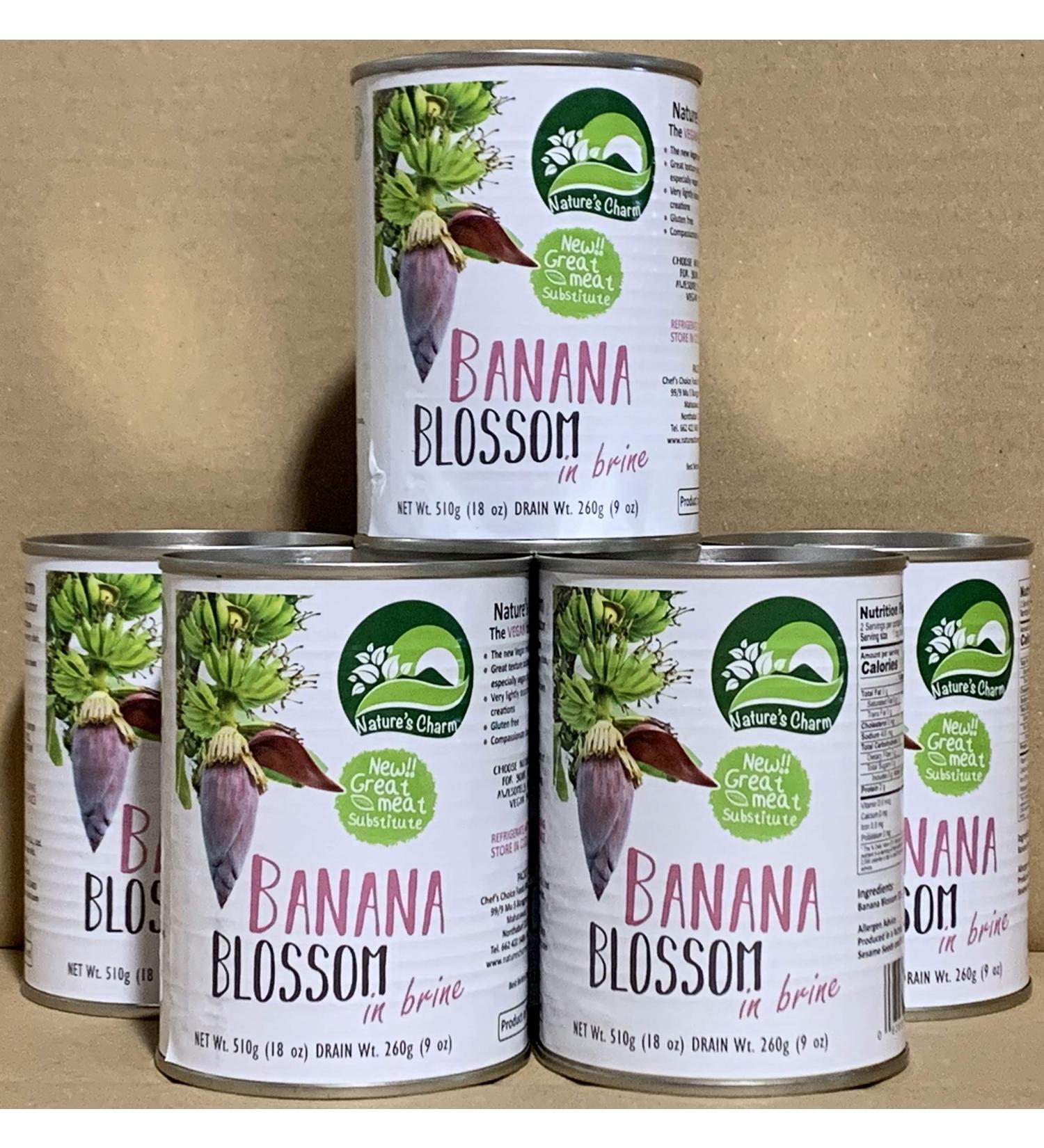 Nature's Charm Young Green Jackfruit in Brine by KC Commerce - Pack of 6 (20oz) + Bonus Banana Blossom (18oz) - 1.12 Pound Total - Buy Online on GoSupps.com