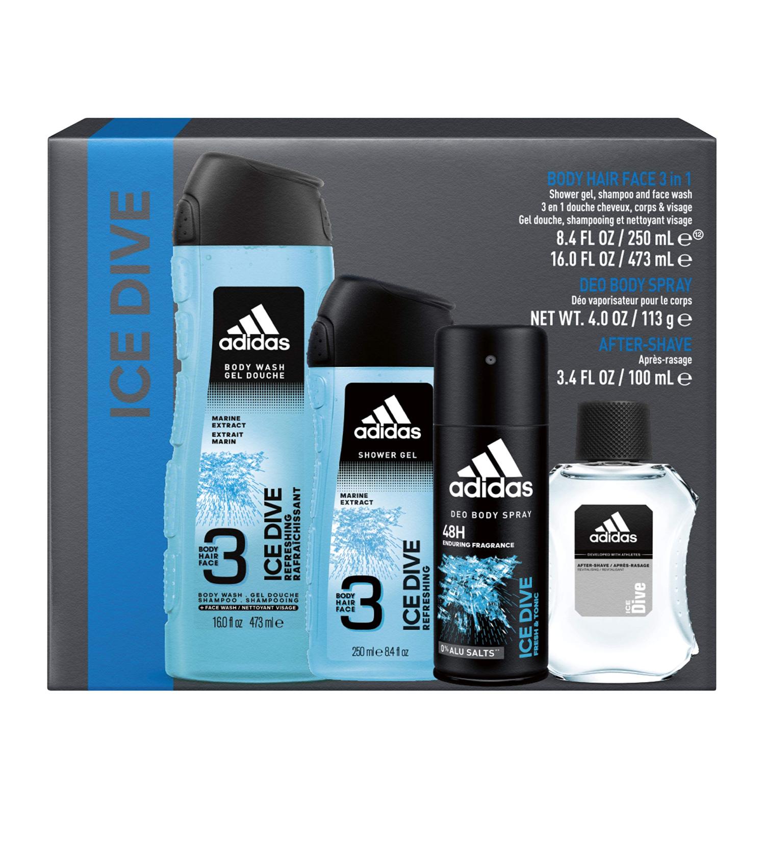 Adidas Ice Dive Men's 4 Piece Gift Set Total Retail Value $18.00 - Buy Online on GoSupps.com