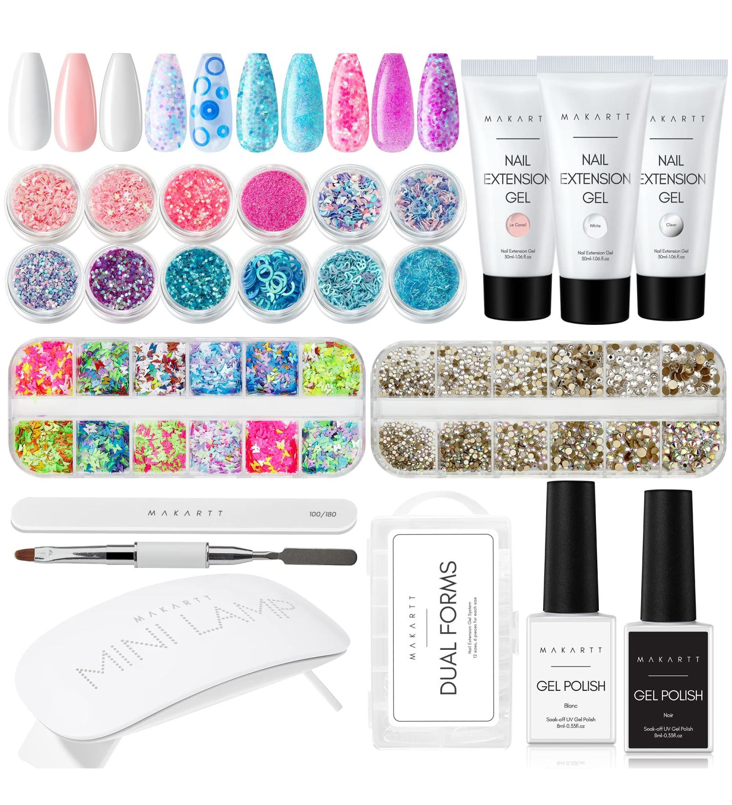 Mermaid Couture Poly Nail Gel Kit with UV LED Lamp - 30g Builder Gel, Glitter Powder, Butterfly Sticker, Rhinestone Supply - DIY Nail Acrylic Manicure Set - Buy Online on GoSupps.com