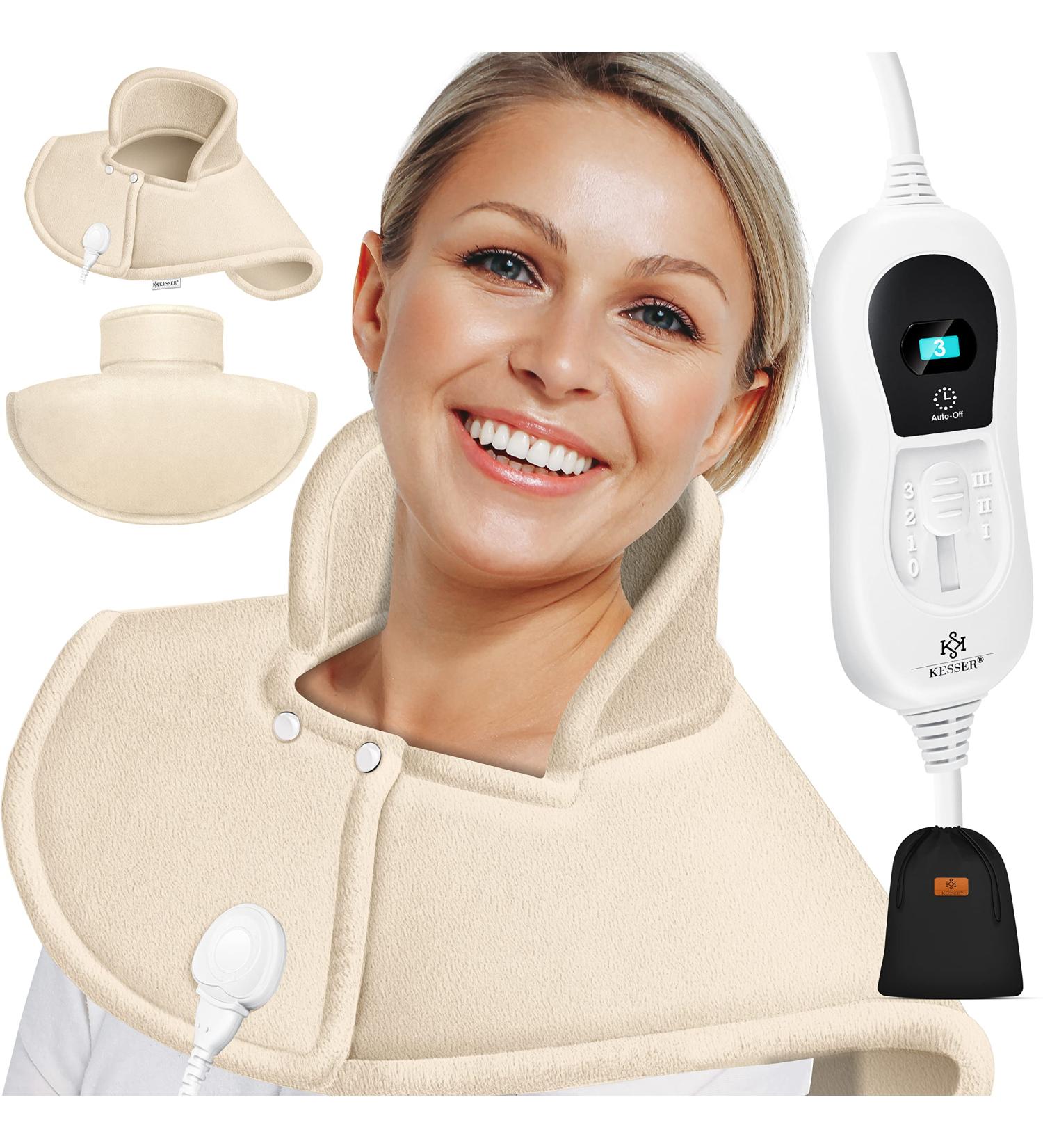 Kesser Electric Heating Pillow for Shoulder Neck & Back - 3 Temperature Levels Remote Control Washable Beige - 100W with Auto Shut-Off - Buy Online on GoSupps.com