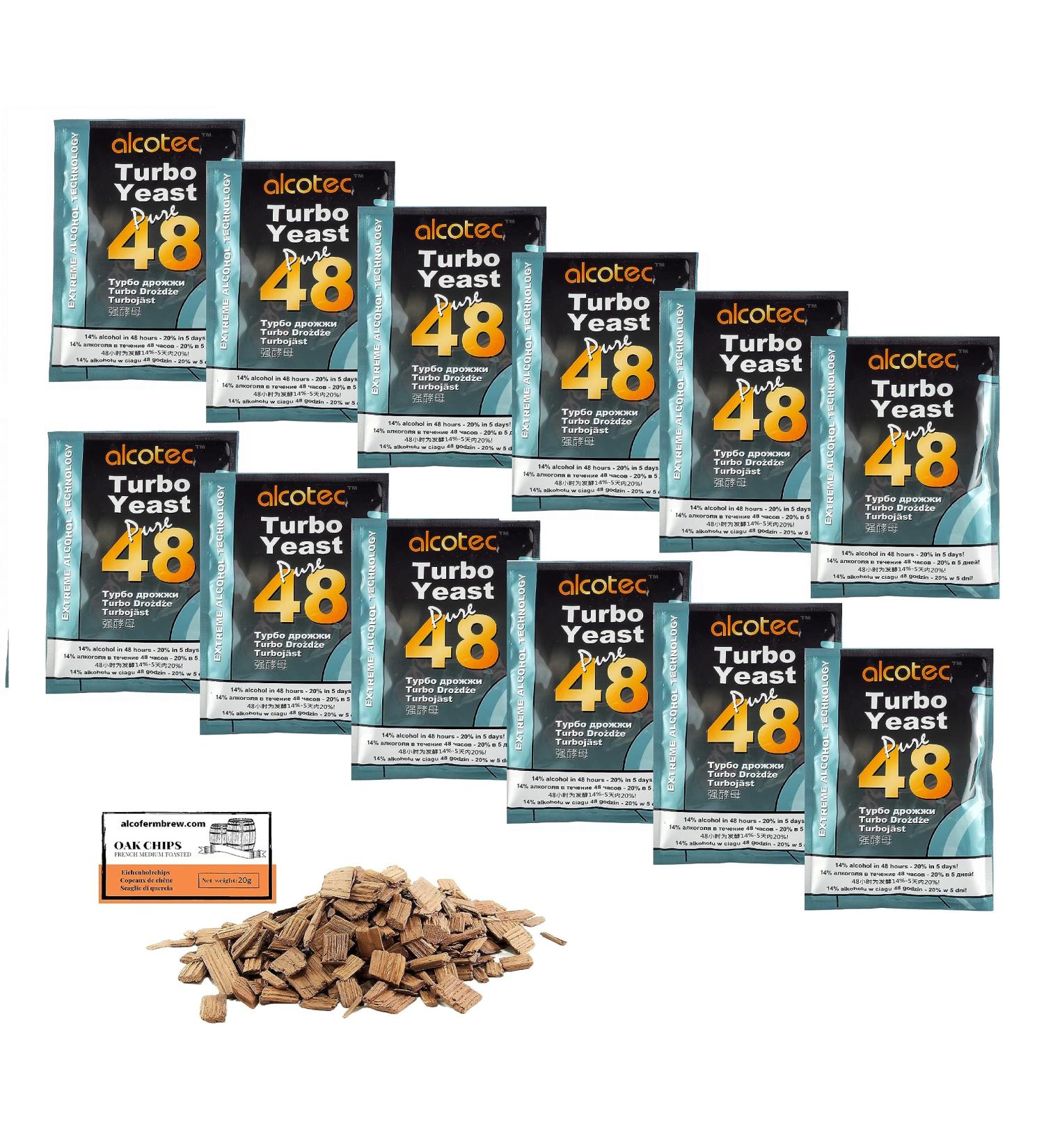 12 x Turbo Yeast - Alcotec Pure 48-135g, Yeast for Sugar Fermentation, Distillers Yeast, Rapid Yeast, Alcotec Pure Liquor