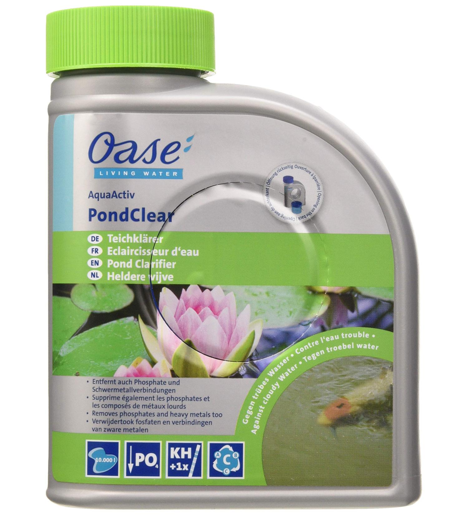 OASE 50552 Aquaactiv PondClear 500 ml - biological pond declarer against non -filterable contaminants / immediately acting pond maintenance to binding float pond koiteich 500 ml single