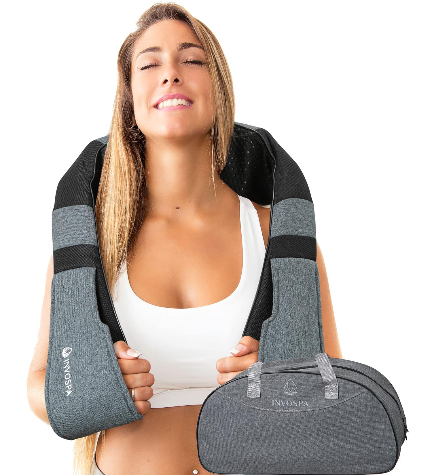 Shiatsu Back Shoulder and Neck Massager with Heat - Deep Tissue Kneading Pillow Massage - Electric Full Body Massager - Black Gray - Buy Online on GoSupps.com