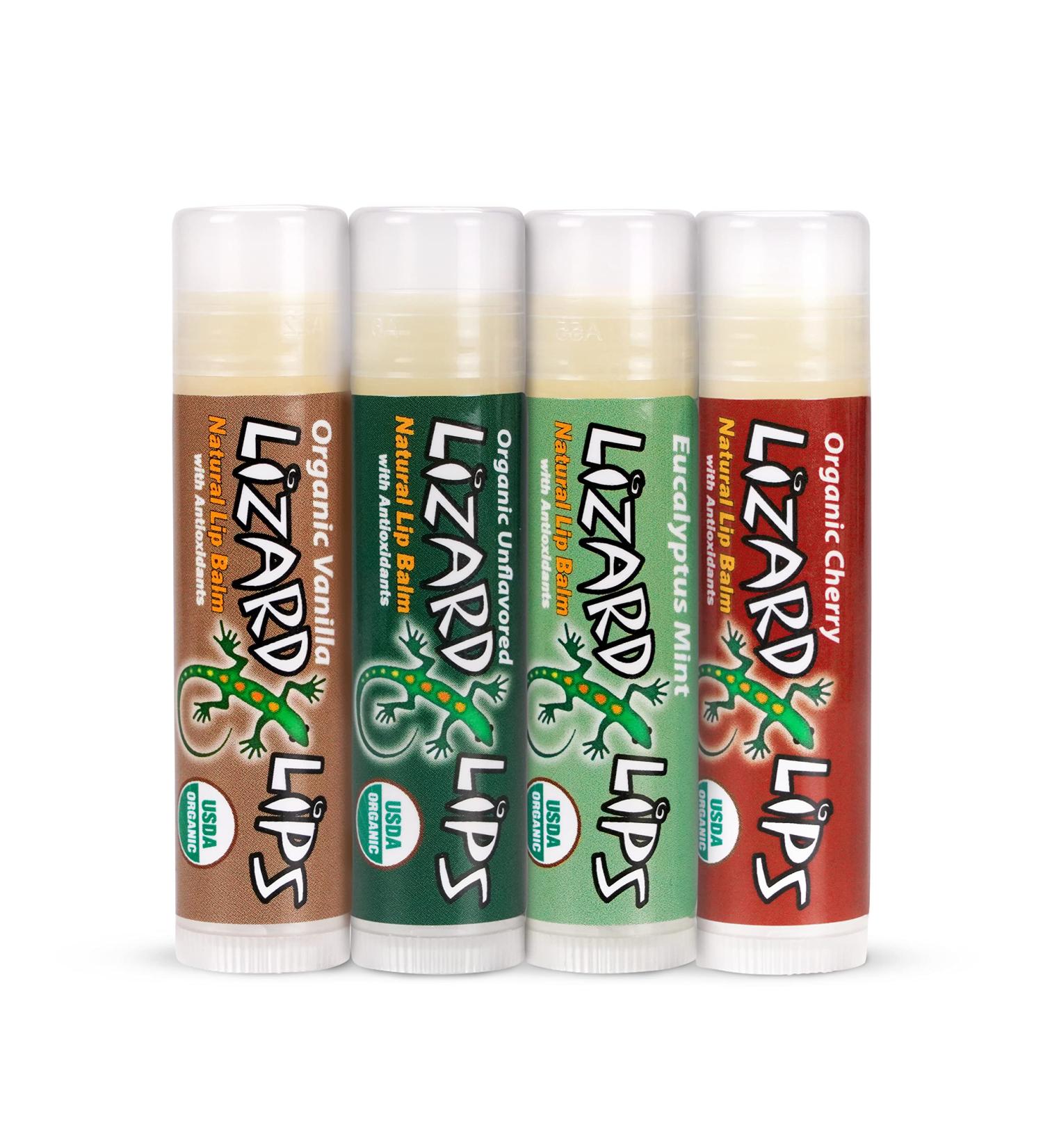 Lizard Lips USDA Certified Organic - 4 Flavor Variety Pack | Natural Lip Balm Sampler - Buy Online on GoSupps.com
