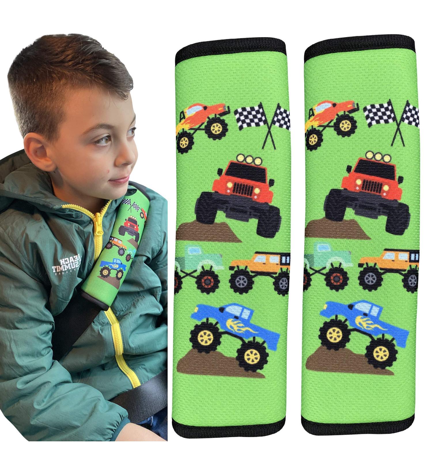 HECKBO 2X Kids Car Seat Belt Pads - Monster Truck Design for Safety and Comfort | Ideal for Booster Seats and Bicycles - 2 Pieces - Buy Online on GoSupps.com