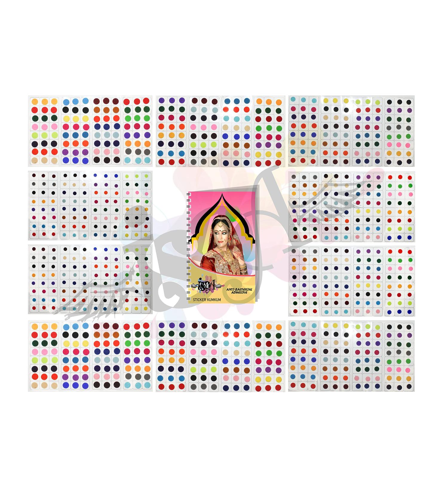 IS4A 960 Multicolored Bollywood Forehead Stickers - 10 Page Book of Tattoo Bindi Round Dot (Multi-color) - Buy Online on GoSupps.com