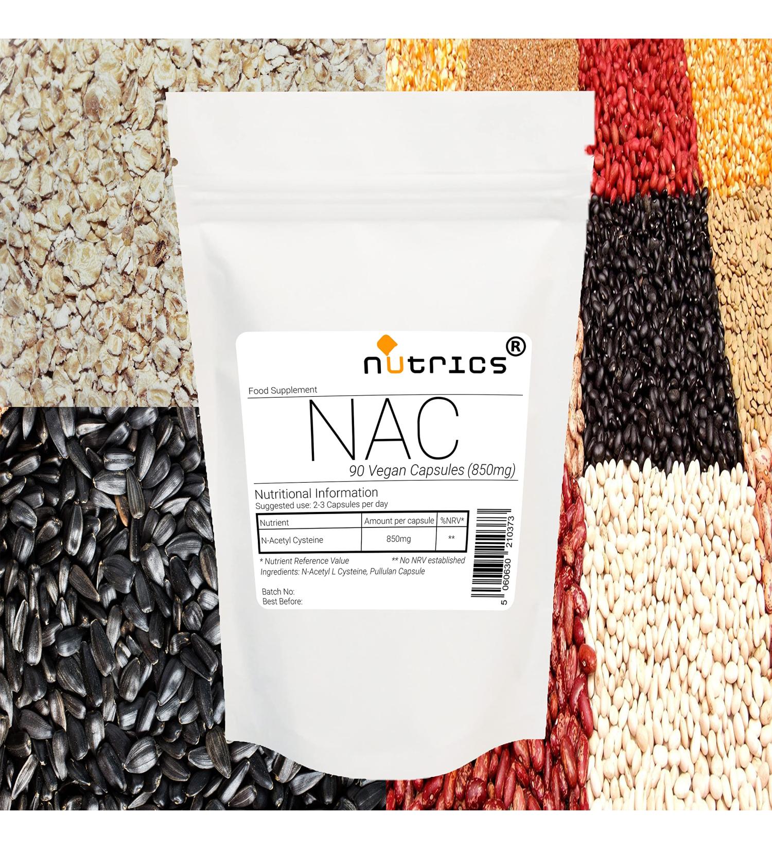 Nutrics NAC 850mg 180 V Capsules (2 Months Supply) - Vegan NAC Supplement - Buy Online on GoSupps.com
