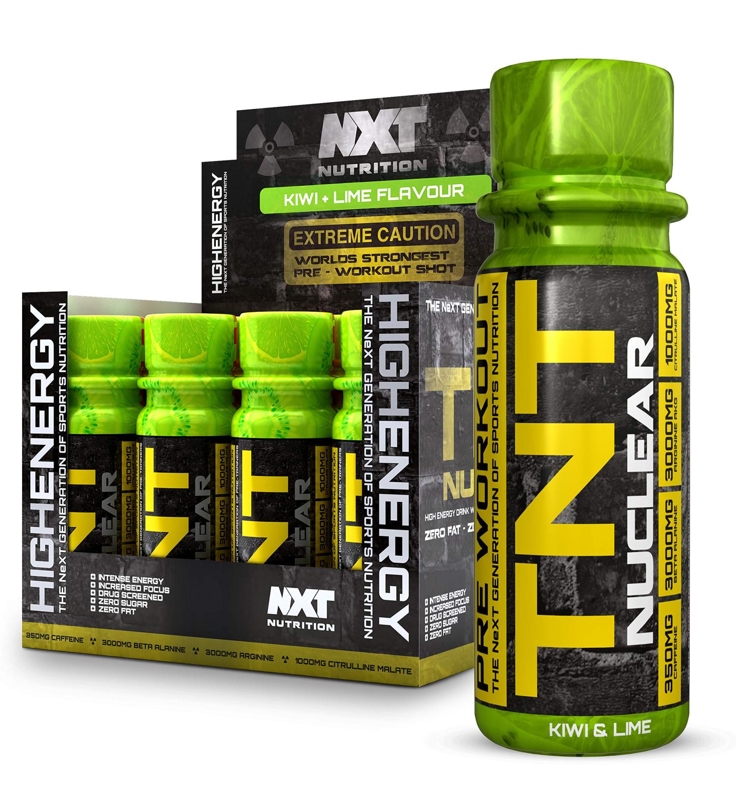 NXT Nutrition TNT Nuclear Shots 12 x 60ml - Kiwi & Lime Pre Workout Drink - Buy Online on GoSupps.com