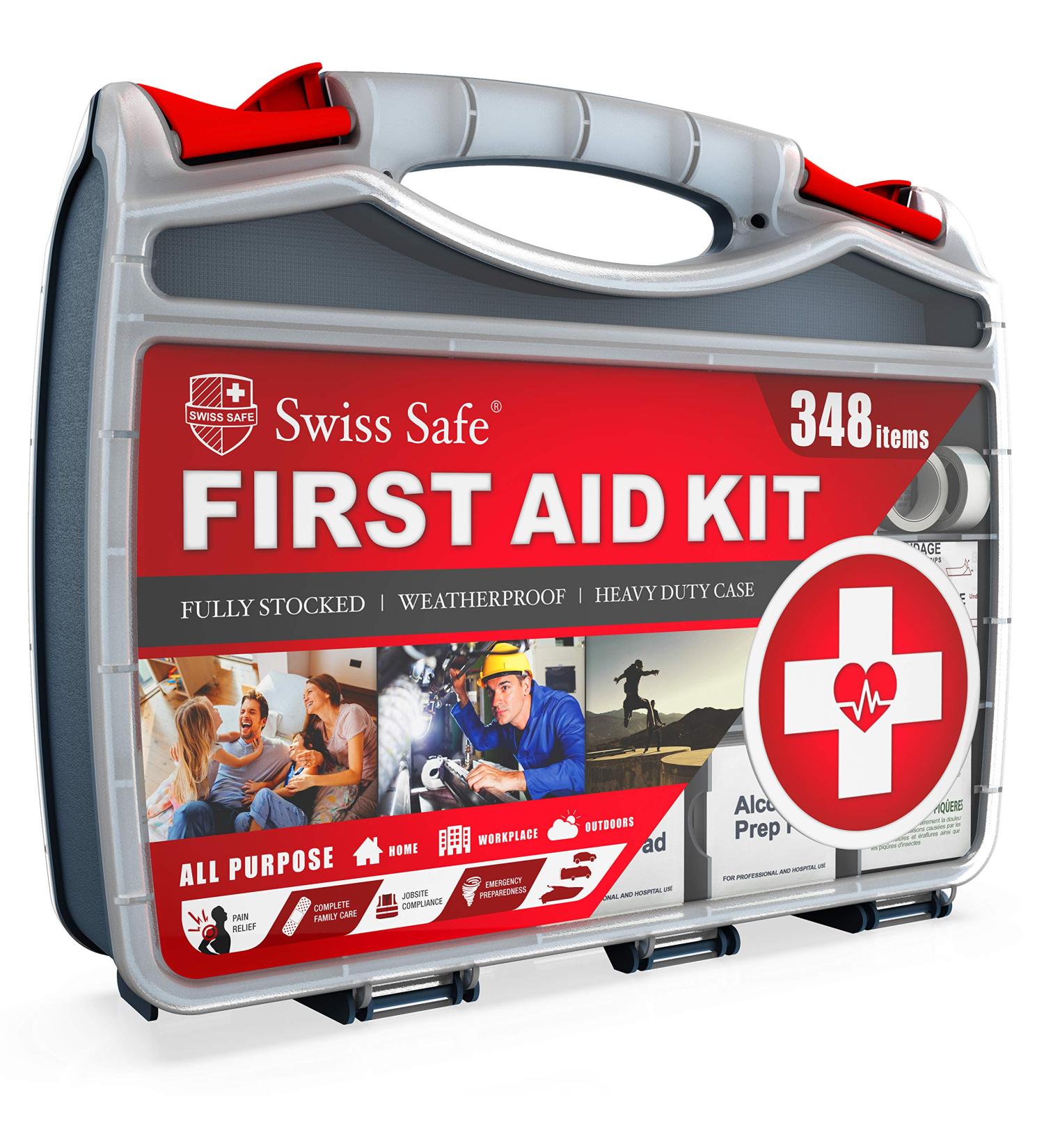 Swiss Safe 2-in-1 Hardcase First Aid Kit (348 Piece) + Bonus Mini Kit - Survival Preparedness for 50 People - Buy Online on GoSupps.com