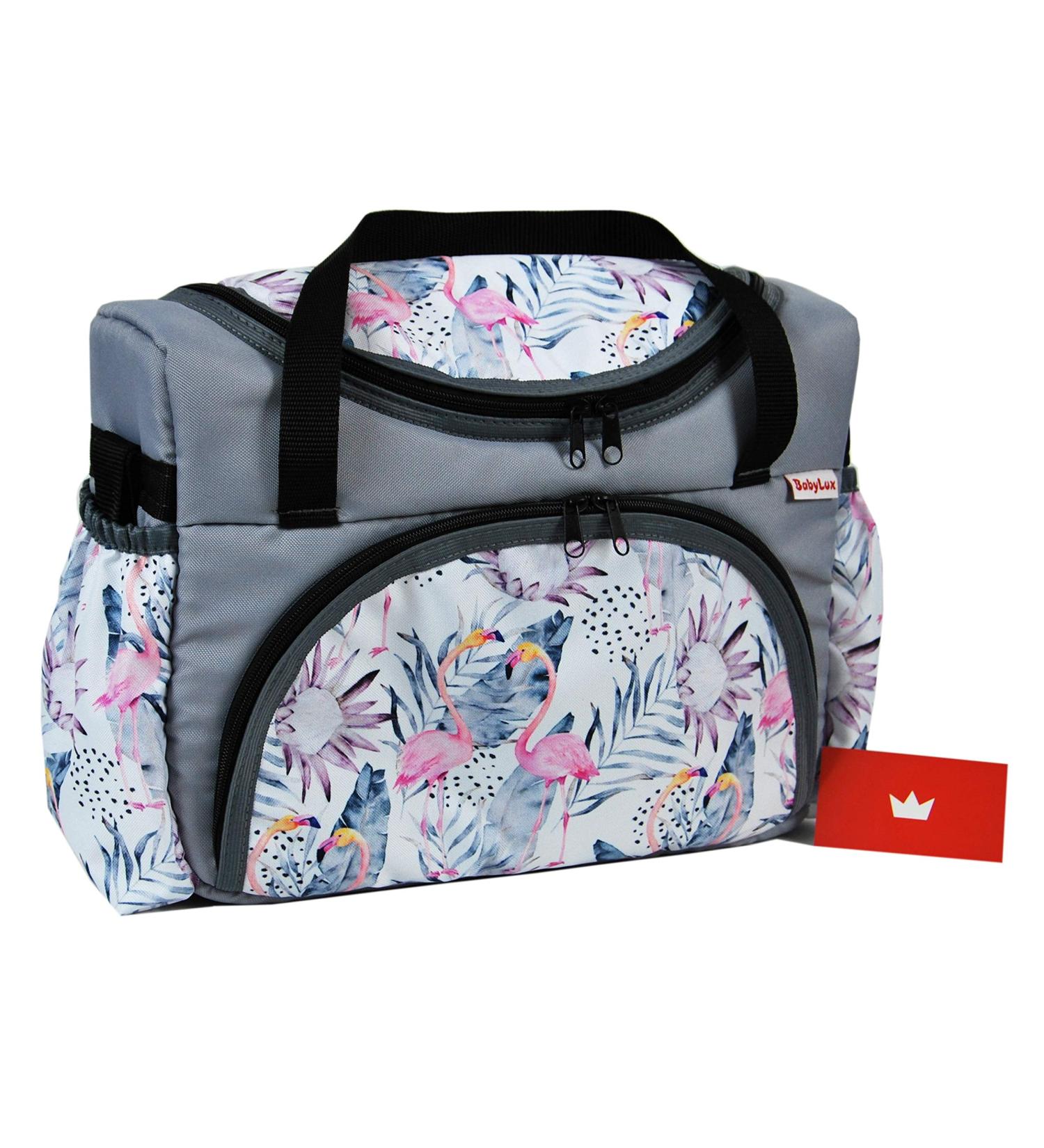 BabyLux Nursing Bag DIAPER BAG Stroller Bag Diaper Bag for Stroller 68. Grey + Flamingo