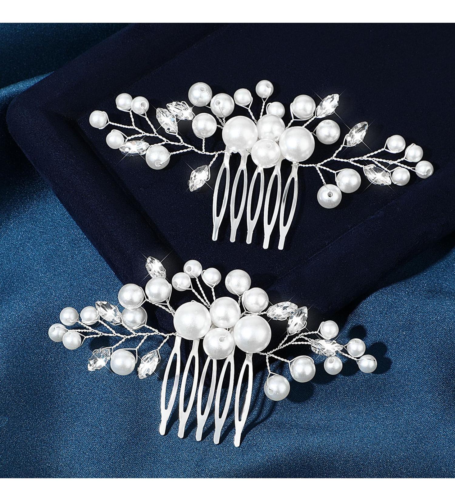 Pearl Hair Comb Bridal Hair Comb Wedding Hair Comb Pearls Flower Hair Side Comb Silver Bridal Side Comb Hair Piece Leaf Hair Piece Vintage Wedding Hair Accessories For Brides Bridesmaids Women Girls - Buy Online on GoSupps.com