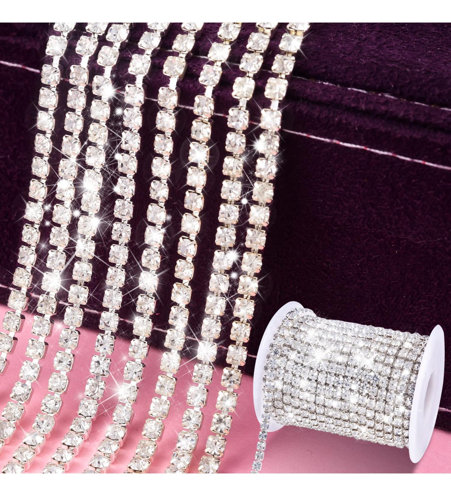 BLINGINBOX Rhinestones Chain 10 Yards SS16/4mm Crystal Glass Sew On Trim - Silver Bottom | 4mm Crystal Cup Chain for Crafts | Sparkling Rhinestone Embellishments - Buy Online on GoSupps.com