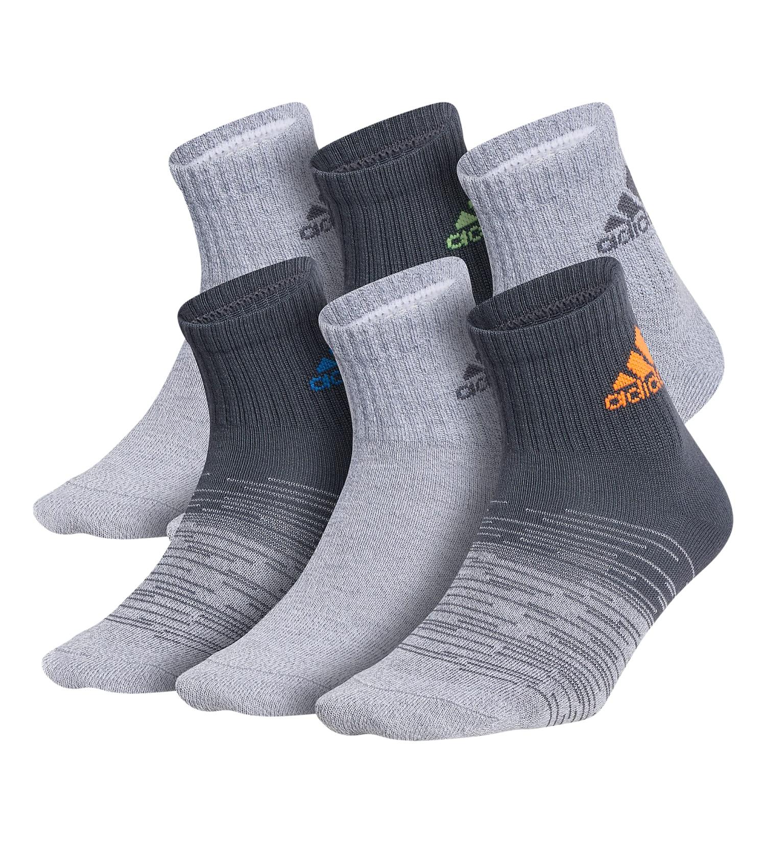adidas Boys' Youth Superlite Badge of Sport 6-Pack Quarter Socks - Onix Grey/Grey/Signal Orange - Large - Buy Online on GoSupps.com