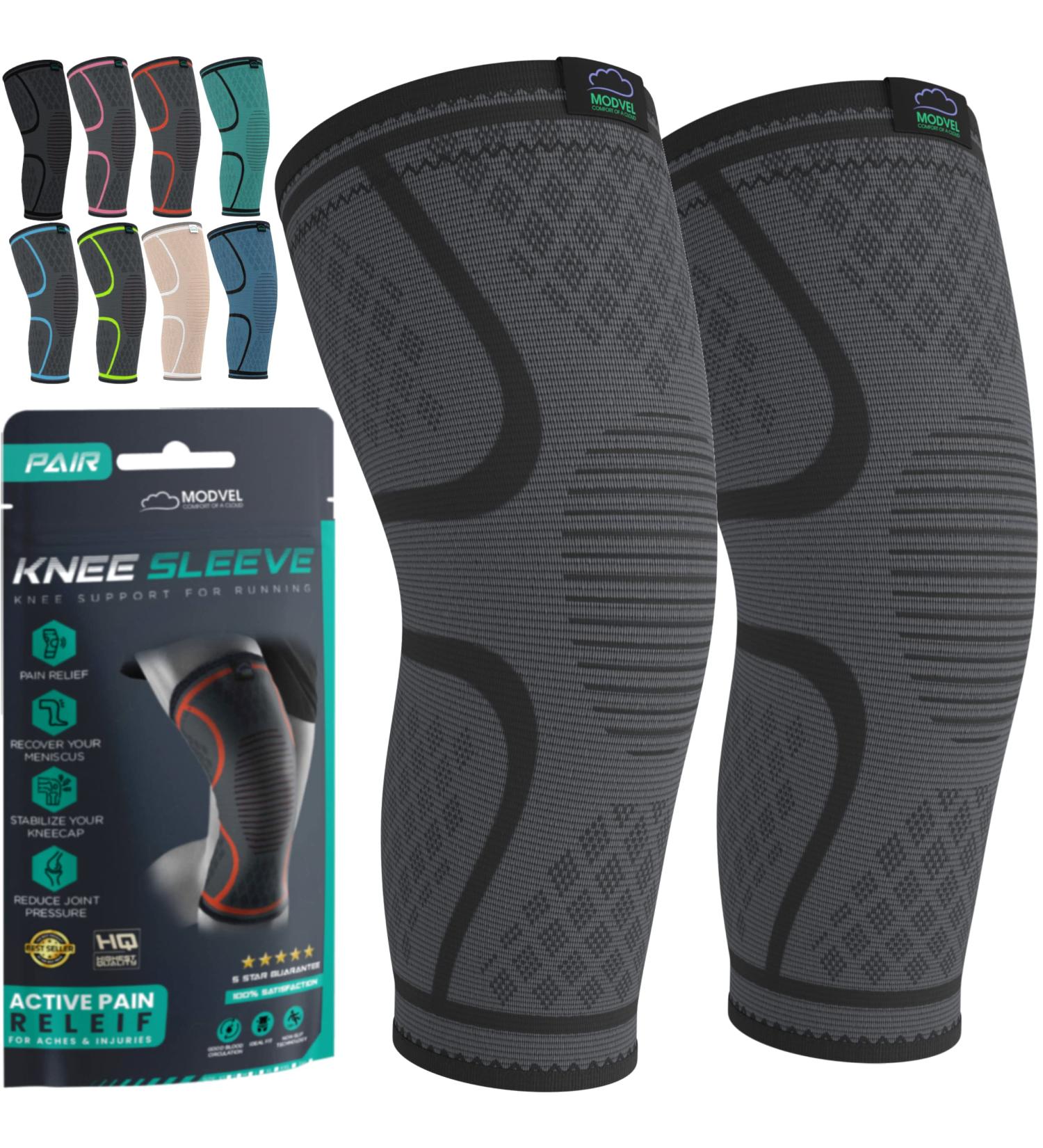 MODVEL Knee Braces for Men & Women - 2 Pack Compression Sleeve Set for Meniscus Tear, ACL & Arthritis Pain Relief - Size Medium, Black - Buy Online on GoSupps.com