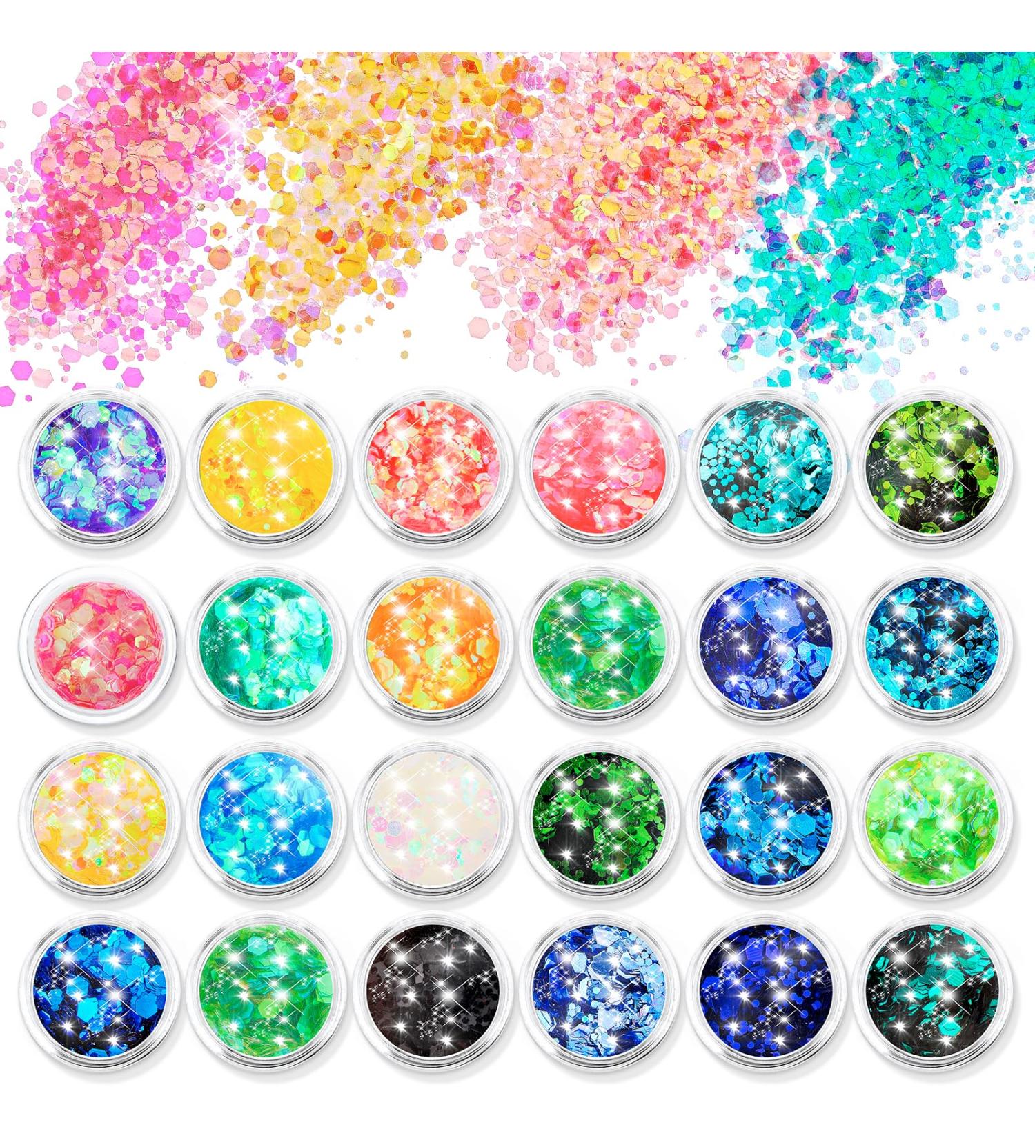 Simarro 24 Colors Glitter Sequin Hex Face and Body Glitter Set - Halloween Makeup, Nails, Hair, DIY Crafts - Mix-Color 1 - Buy Online on GoSupps.com