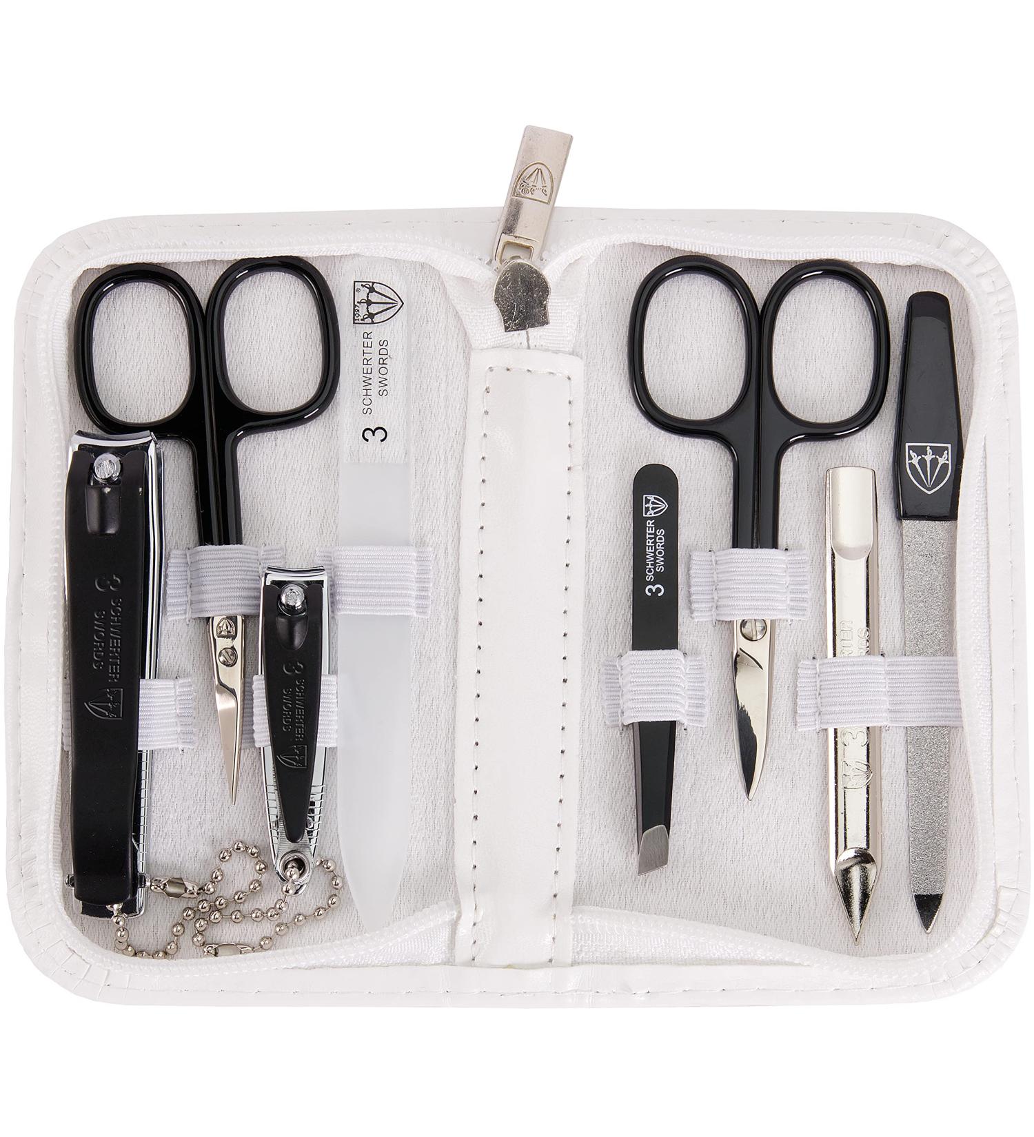 3 Swords Germany - brand quality 8 piece manicure pedicure grooming kit with glass nail file (506) WHITE - TOOLS BLACK LAQUERED - Buy Online on GoSupps.com
