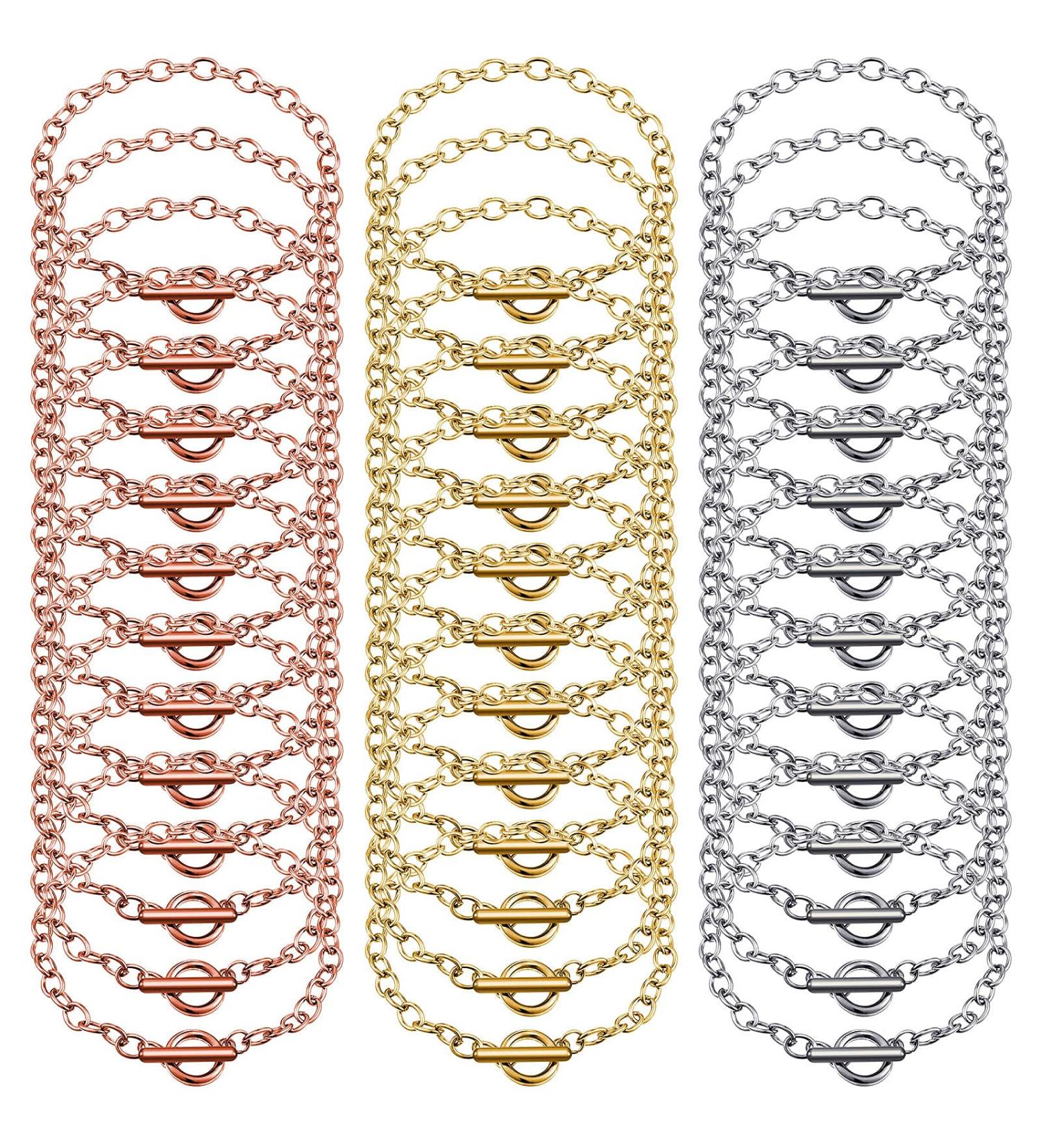 24 Piece Bracelet Chains with Toggle Clasp - DIY Jewelry Making Supplies in Gold, Silver, and Rose Gold - Buy Online on GoSupps.com