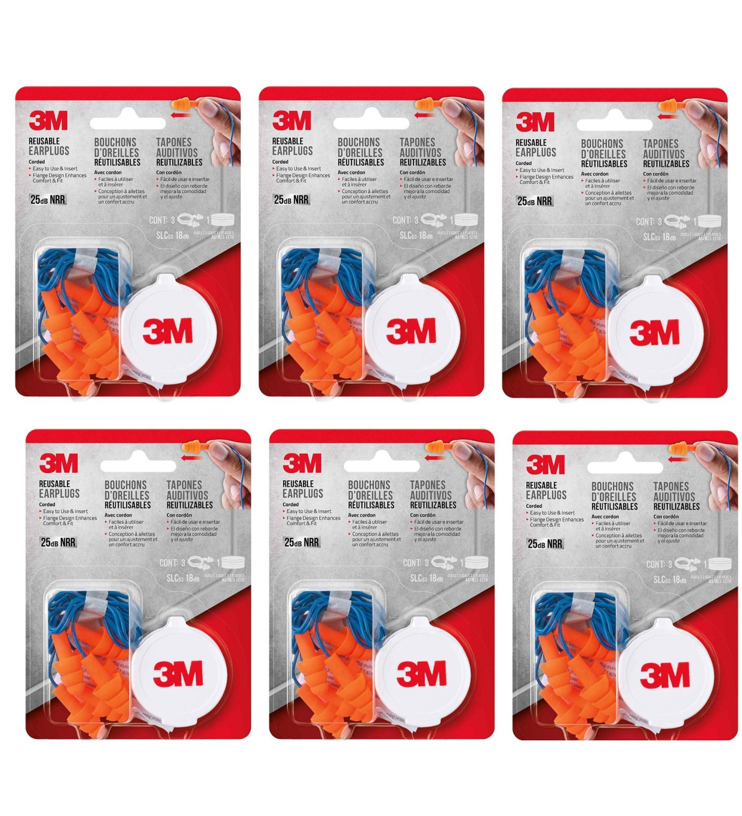 3M Corded Reusable Earplug 3-Pair with Case (6) | 90716-80025T - Buy Online on GoSupps.com