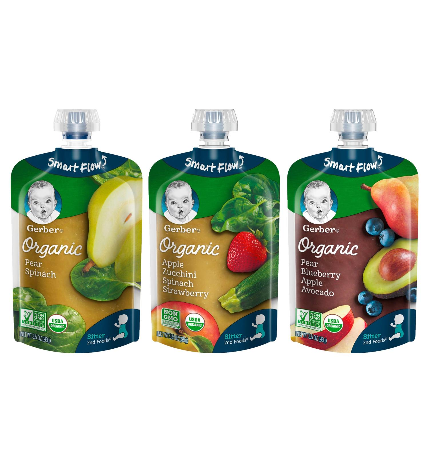 Gerber Organic 2nd Foods Baby Purees Variety Pack - 18 Count, 3.5 oz Fruit & Veggies - Buy Online on GoSupps.com