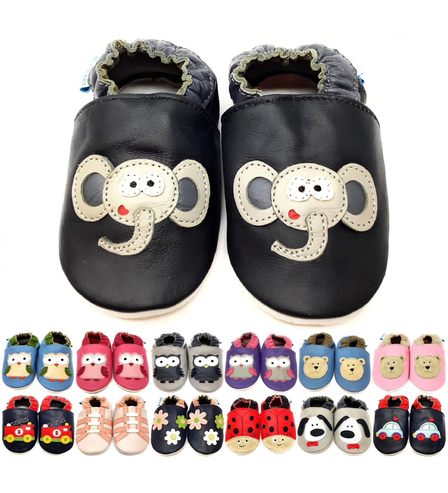 MiniFeet Premium Soft Leather Baby Shoes | Buy 4 Pairs, Get 1 Free! | Toddler Shoes 0-6 Months to 4-5 Years | Elephant Design - Buy Online on GoSupps.com