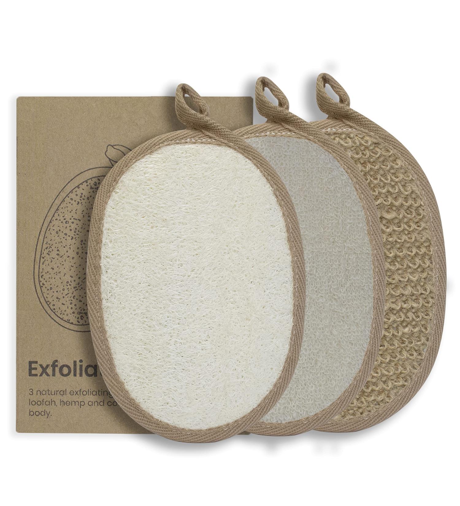 Vove Premium Exfoliating Shower Sponge Set - Natural Eco-Friendly Bath Sponges for Shower - Set of 3 (Loofah, Sisal, Hemp) - Buy Online on GoSupps.com