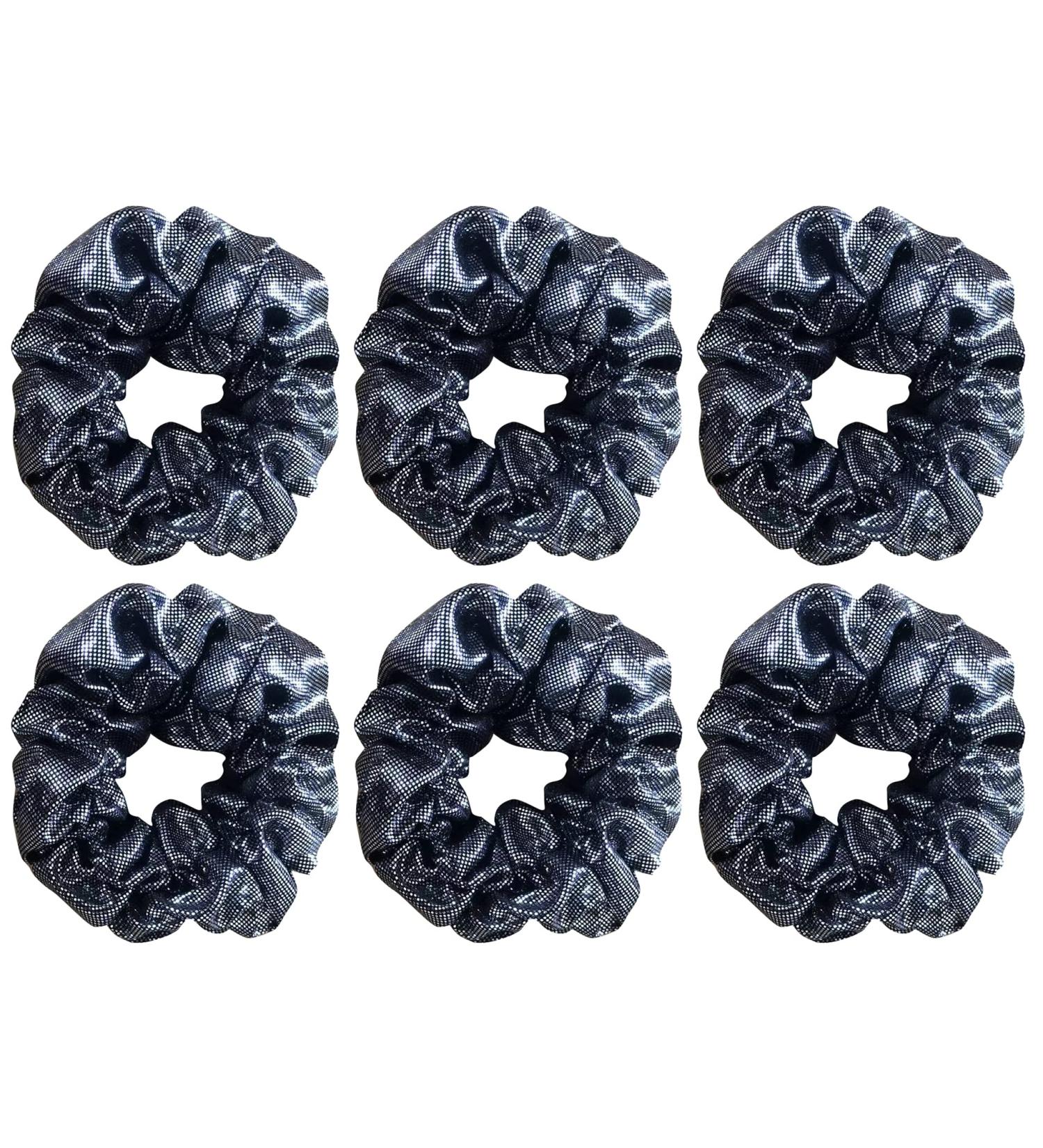 6 Pack Glitter Metallic Hair Scrunchies for Girls - Grey Elastic Hair Bands for School Performance and Parties - Buy Online on GoSupps.com
